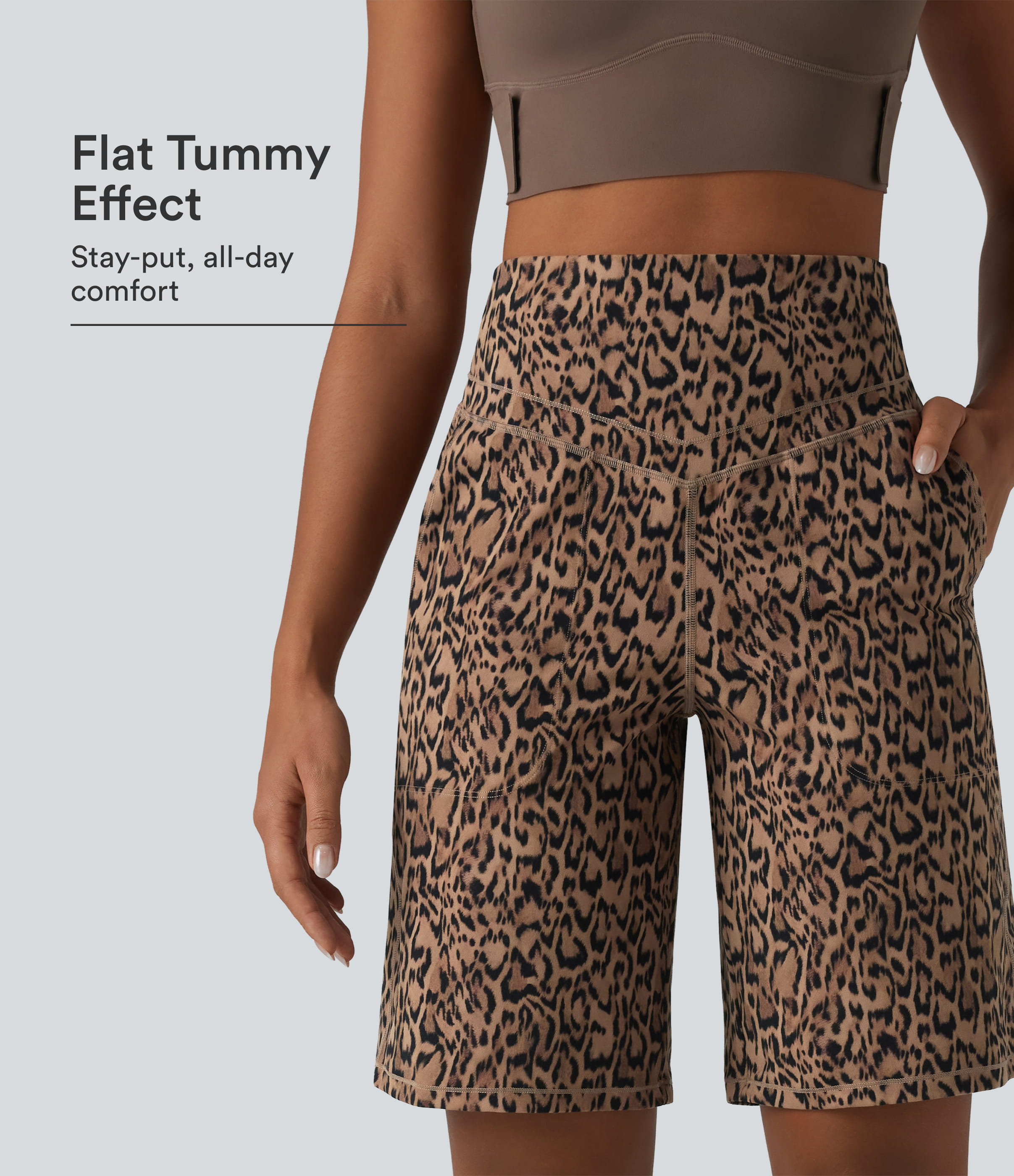 Short de yoga Halara UltraSculpt™ imprimé léopard, taille haute, gainant, jambes droites, 25 cm, avec poches
