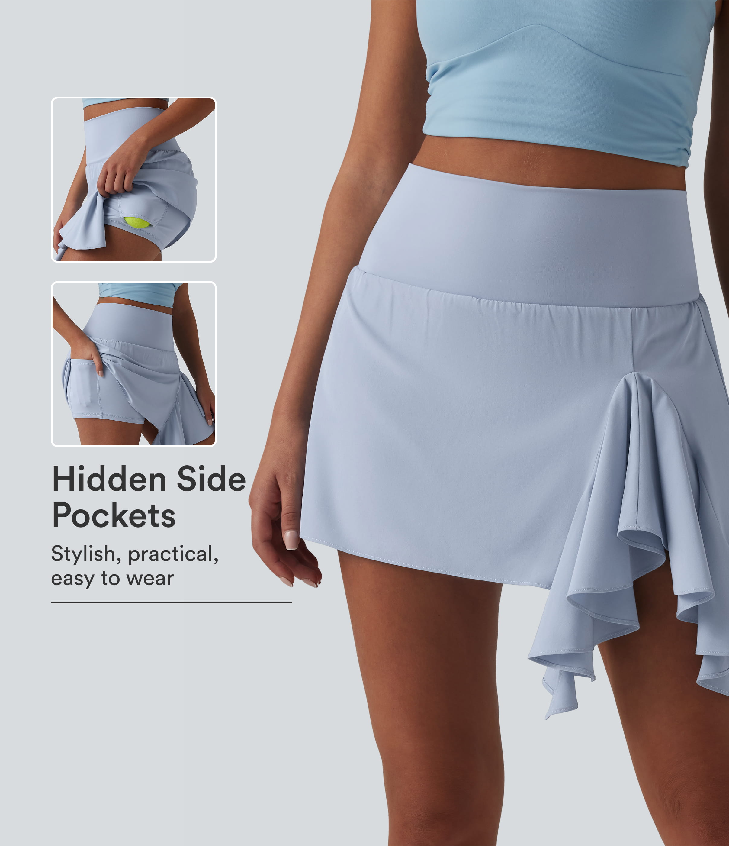 Jupe de danse courte Breezeful™ à taille haute, à volants, 2 en 1, séchage rapide et poches