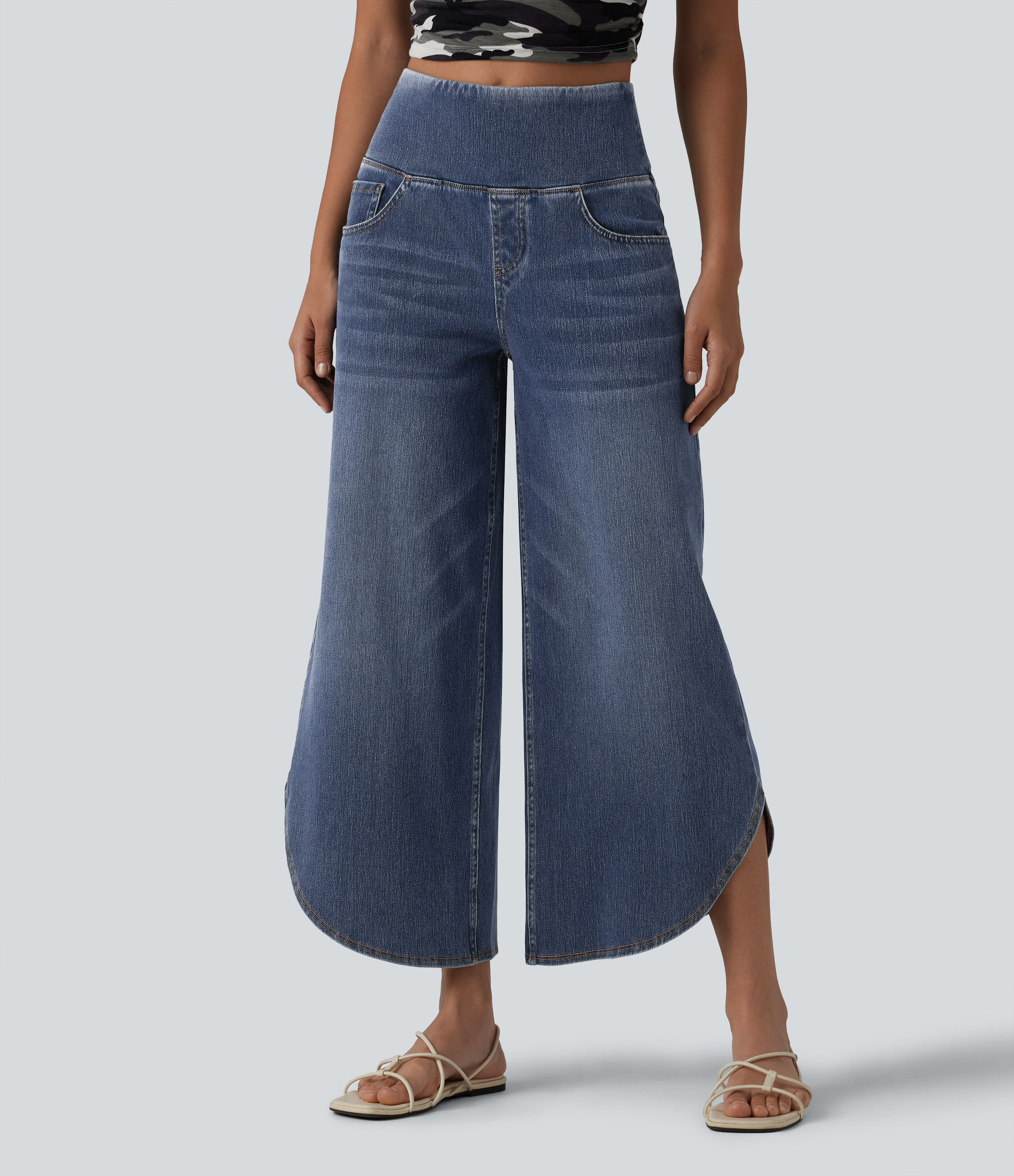 Tide Blue Denim Halara Flex™ - Lässige 7/8-Jeans mit hohem Bund, Seitentaschen, Bauchkontrolle, abgerundetem Saum und weitem Bein / 2
