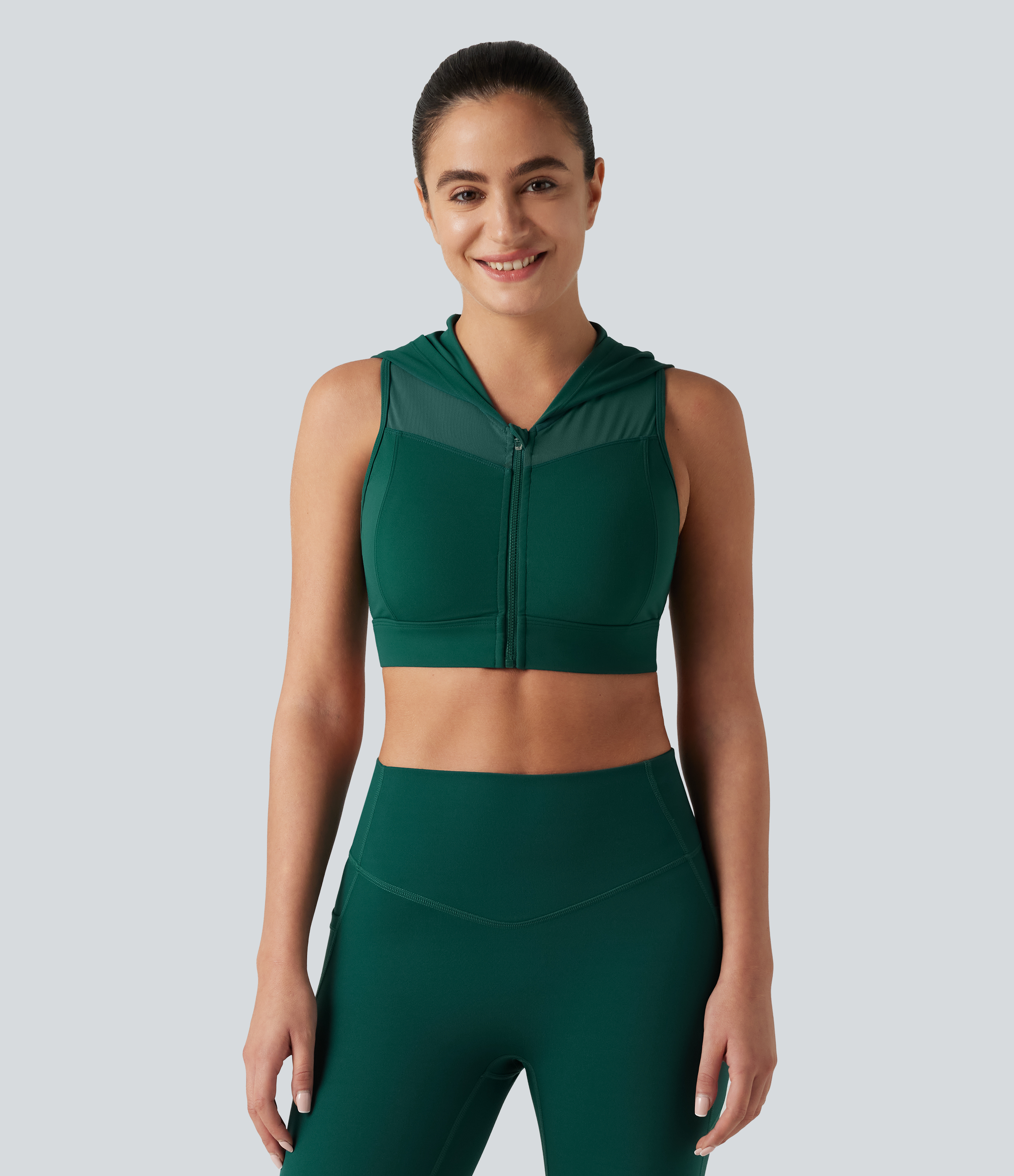 June Bug Halara UltraSculpt™ sujetador deportivo para running con soporte medio, capucha y cremallera, malla transpirable, recorte y relleno no extraíble / 2
