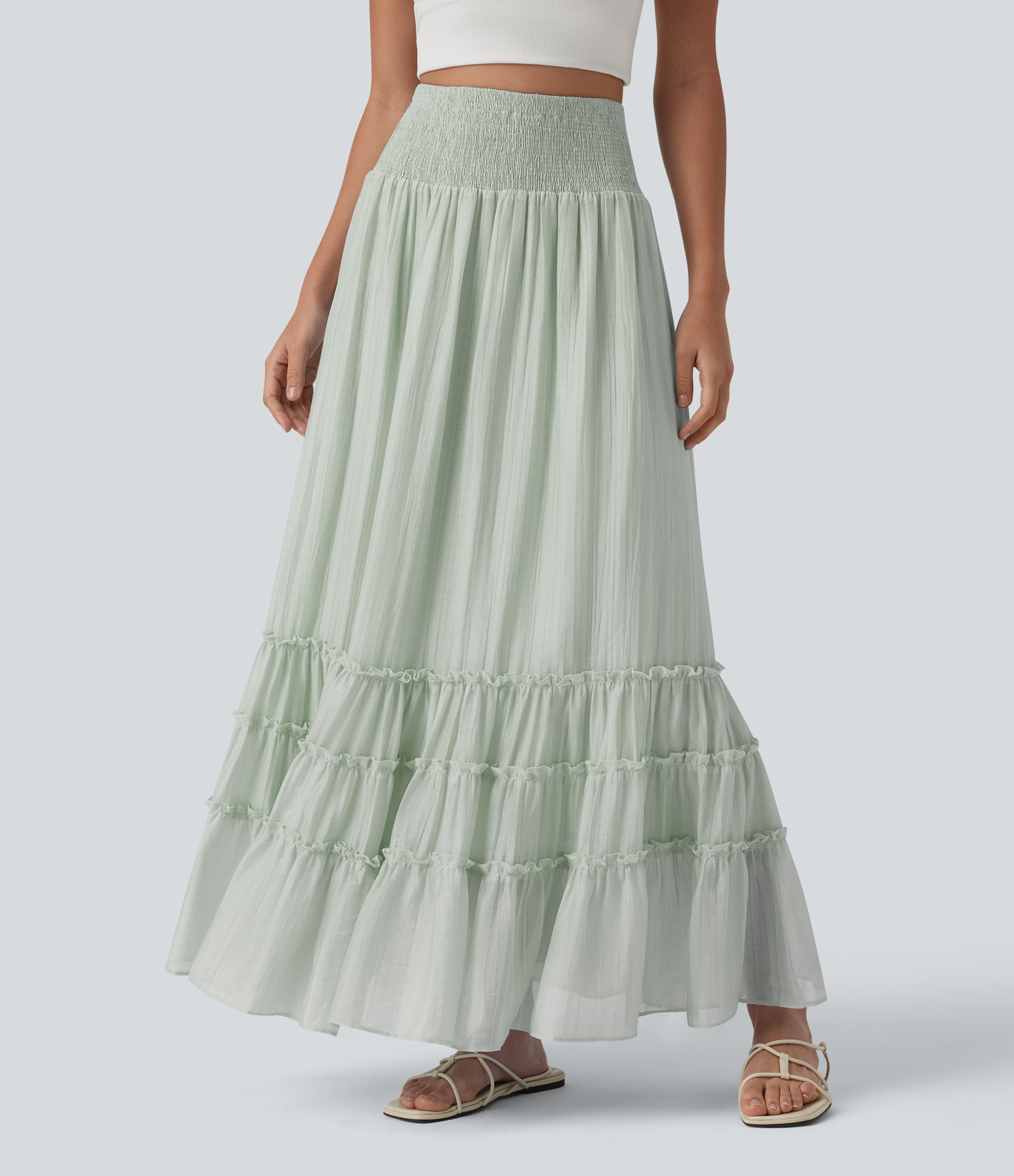 High Waisted Flowy Tiered Maxi Resort Skirt