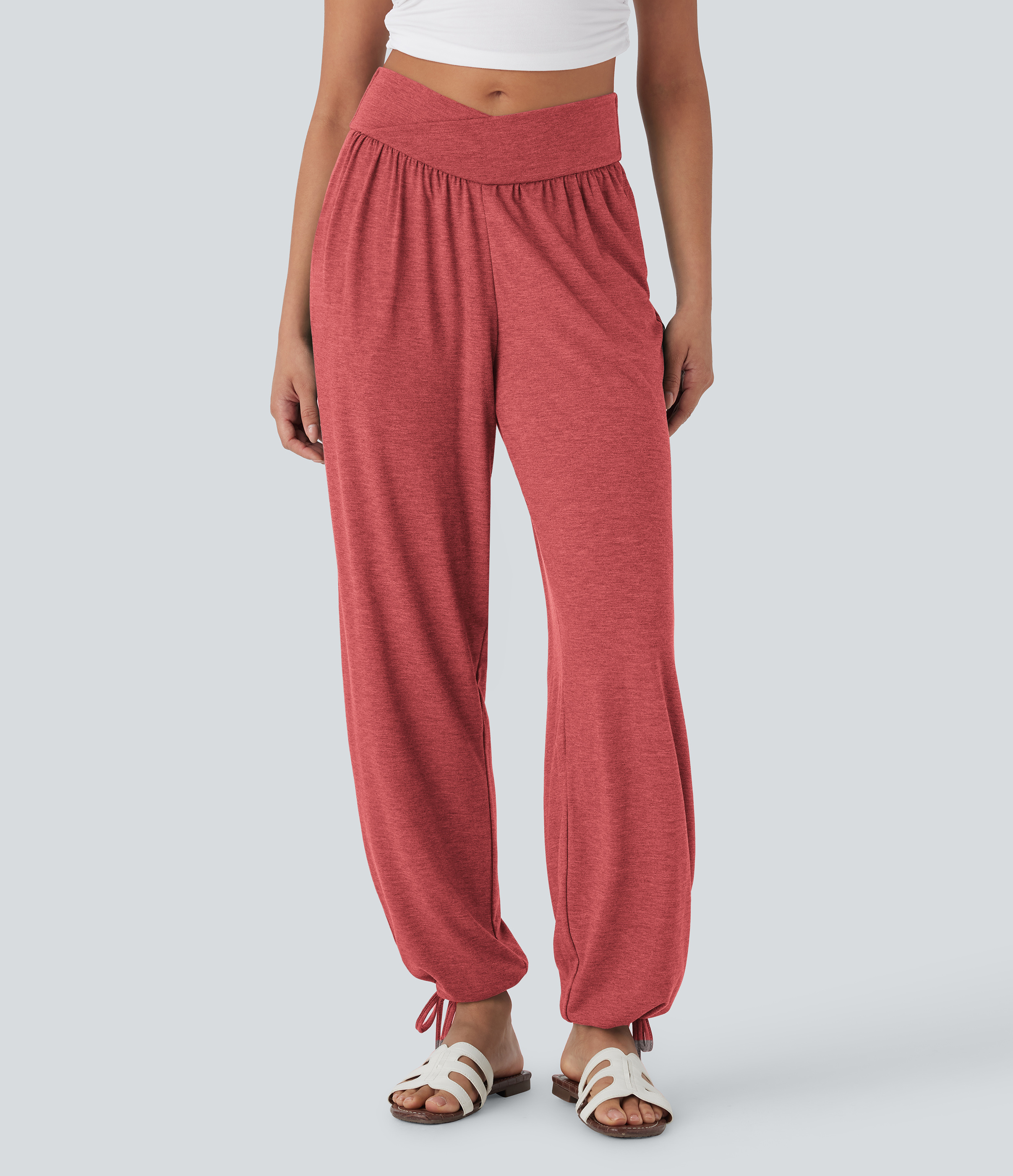 Überkreuzte Jogginghose mit hoher Taille, Taschen und Kordelzug für lässige Outfits