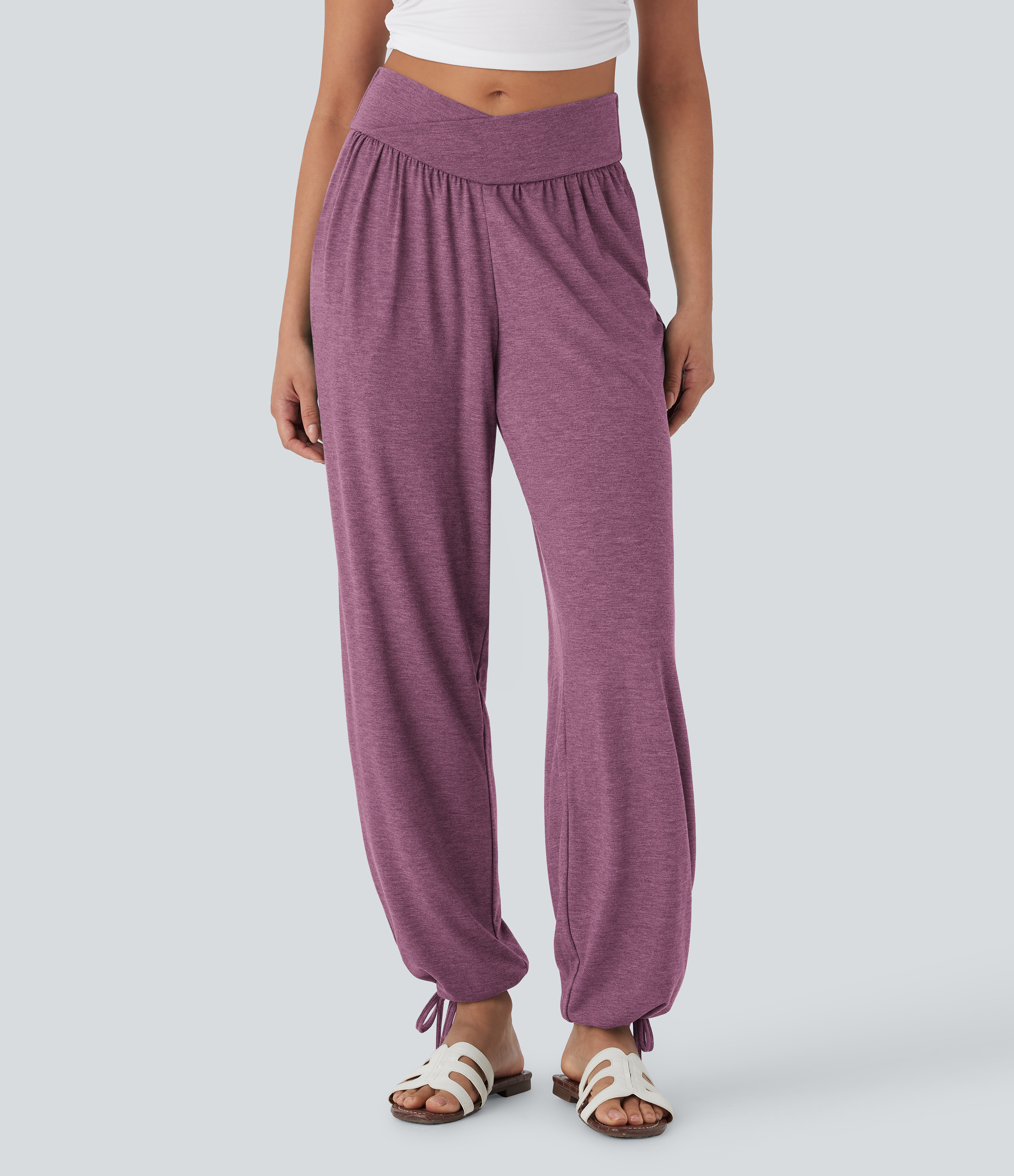 Crossover High Waisted Pocket Drawstring Casual Joggers