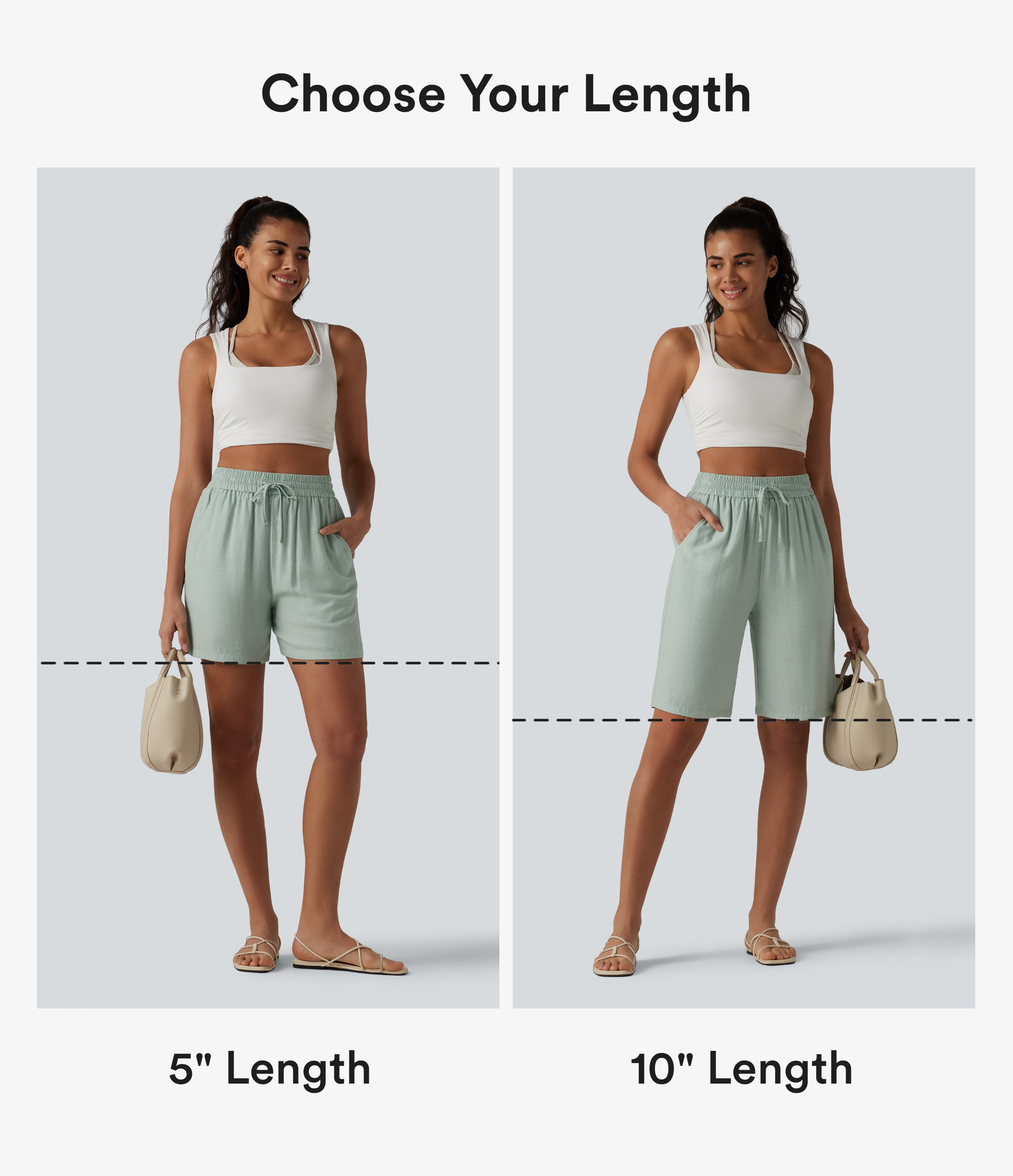 Aqua Gray High Waisted Drawstring Casual Linen-Blend Baggy Shorts 5'' with Pockets / 2