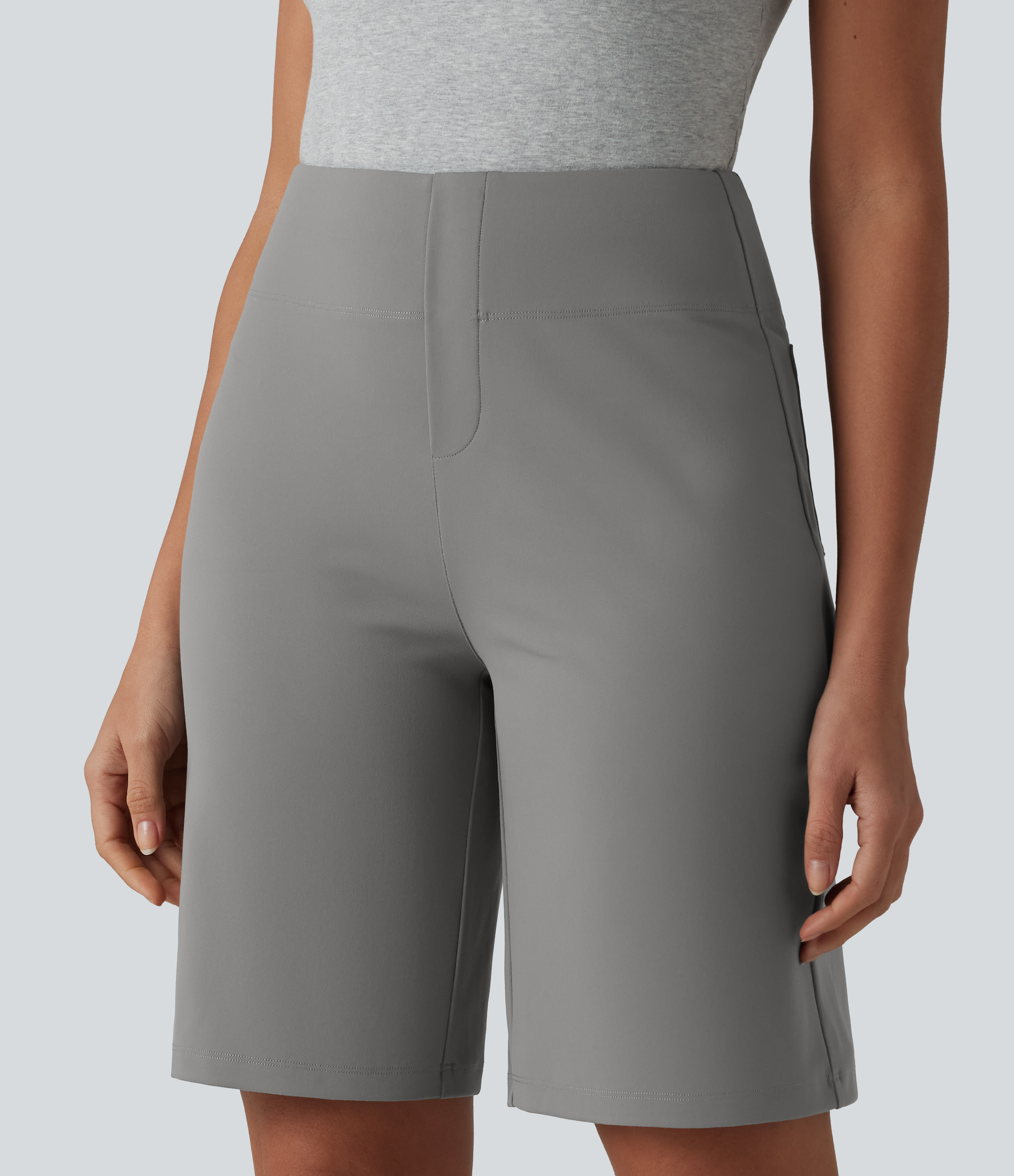 DayStretch - Büro-Bermuda-Shorts mit hohem Bund und Gesäßtaschen