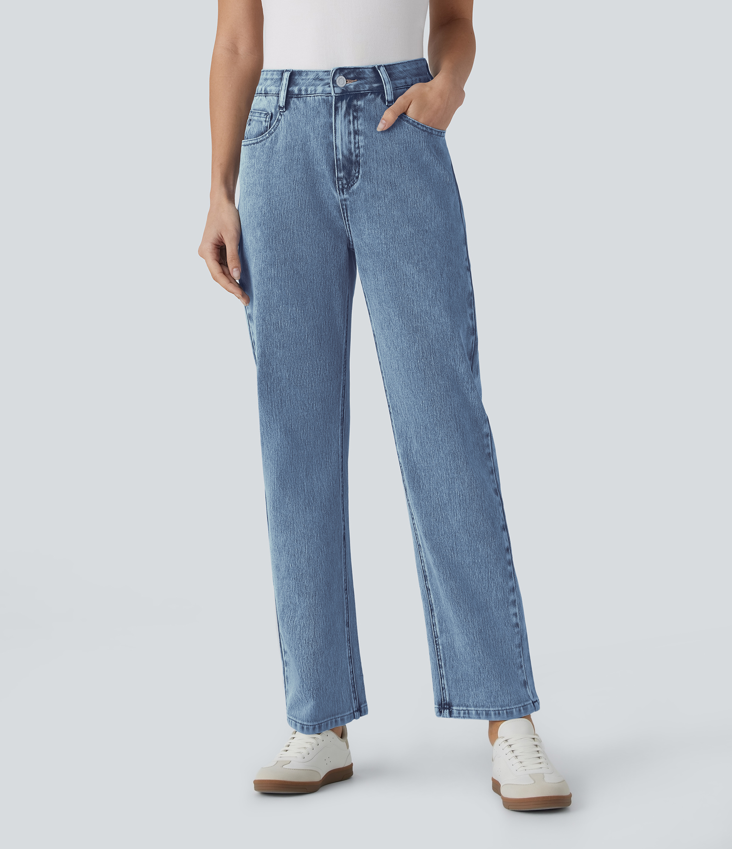 Jean décontracté taille haute Halara Flex™ à poches zippées et jambes droites