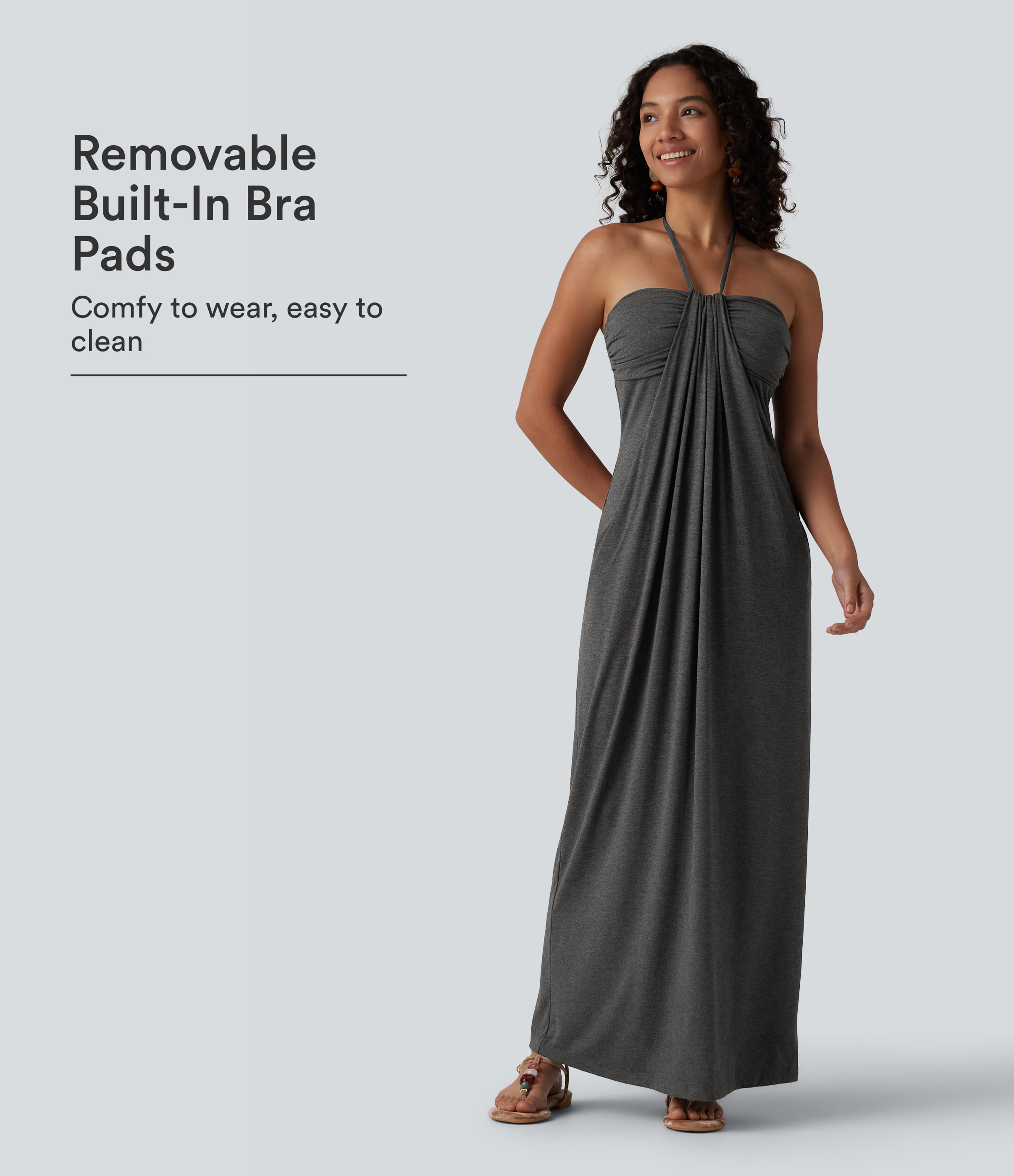 Halter Tie Back Built-in Bra Maxi Dress with Pockets