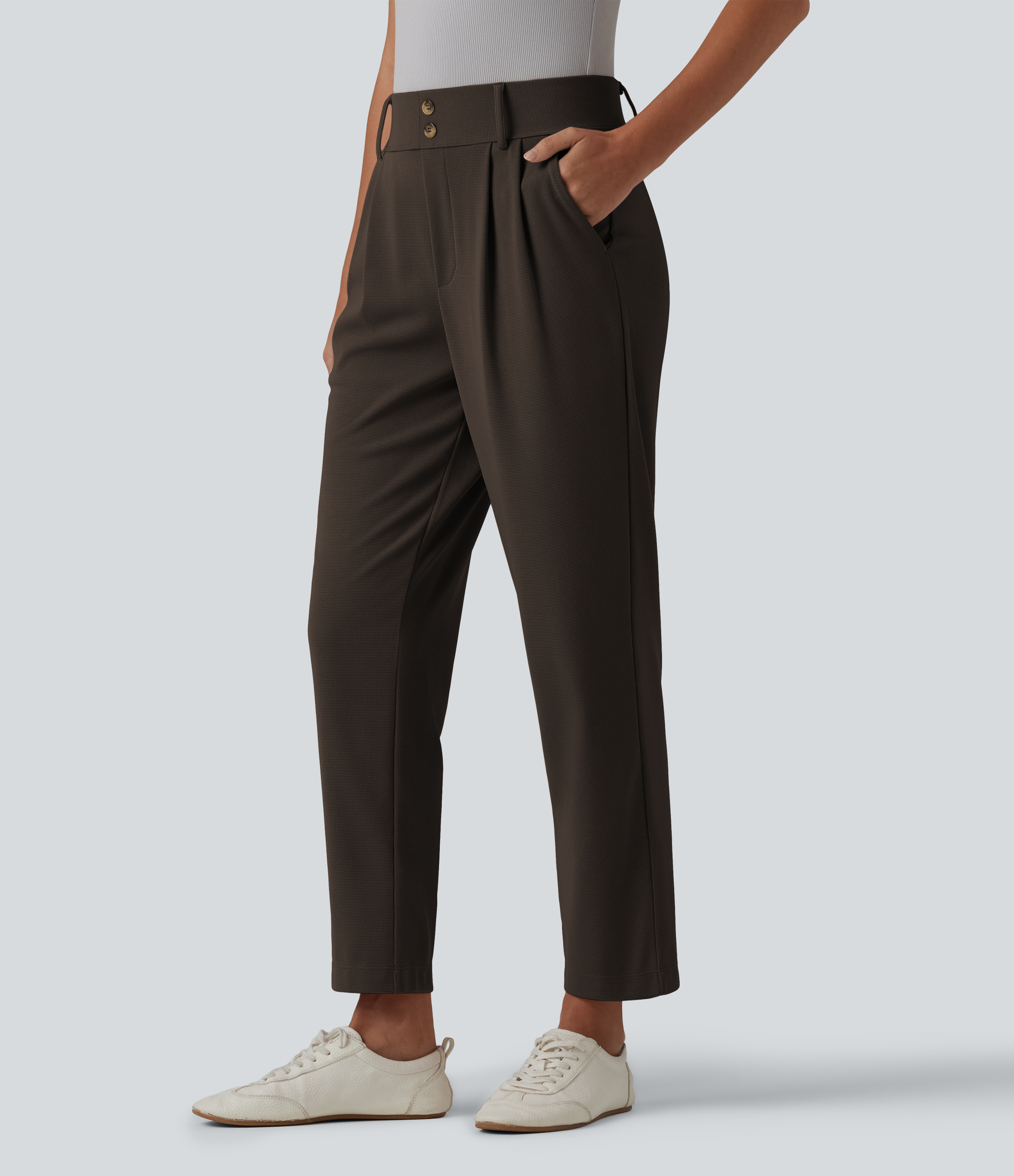 Halara Flex™ - Schmal zulaufende Bürohose mit hohem Bund, Seitentaschen und Waffelstoff