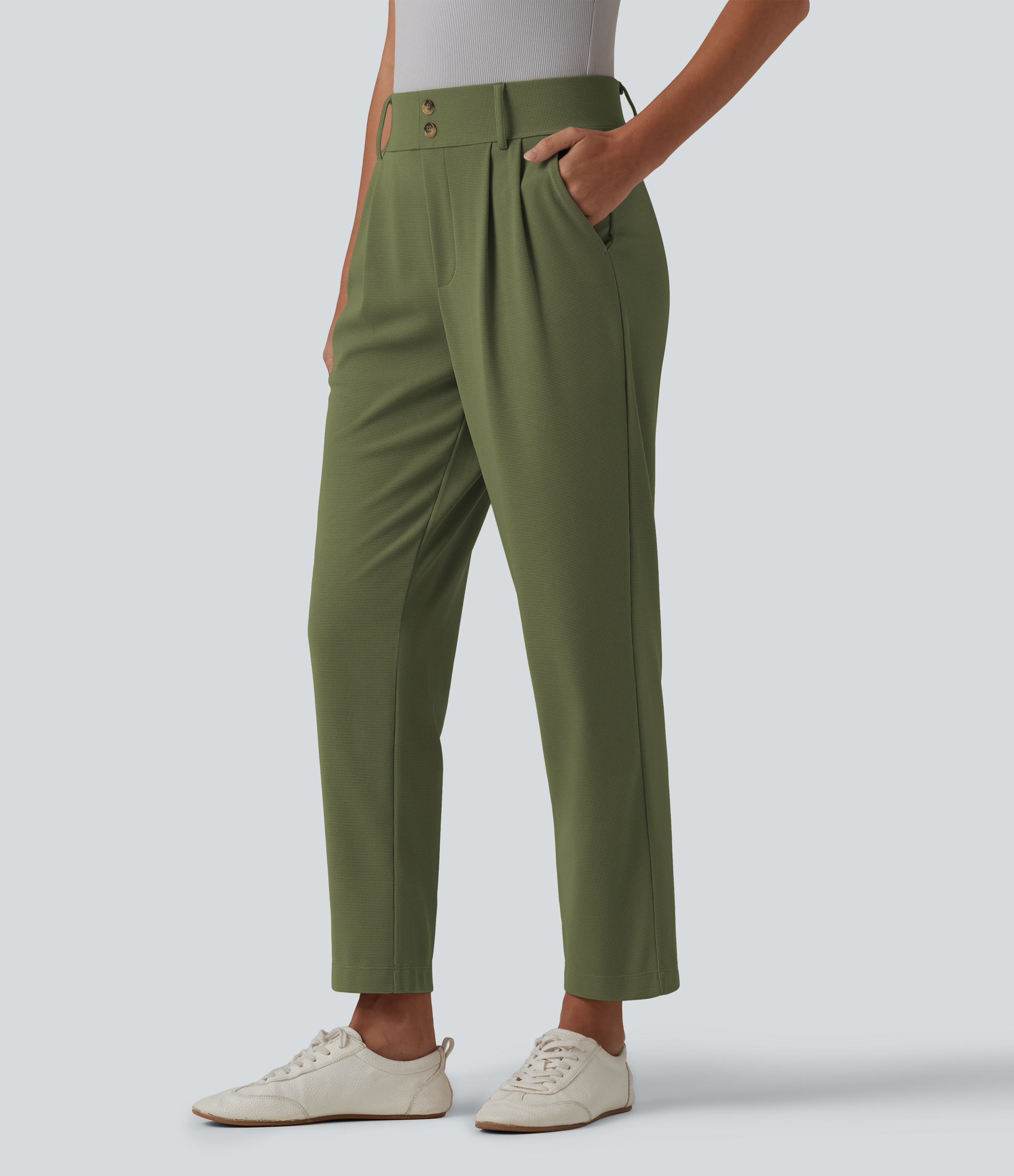 Halara Flex™ - Schmal zulaufende Bürohose mit hohem Bund, Seitentaschen und Waffelstoff