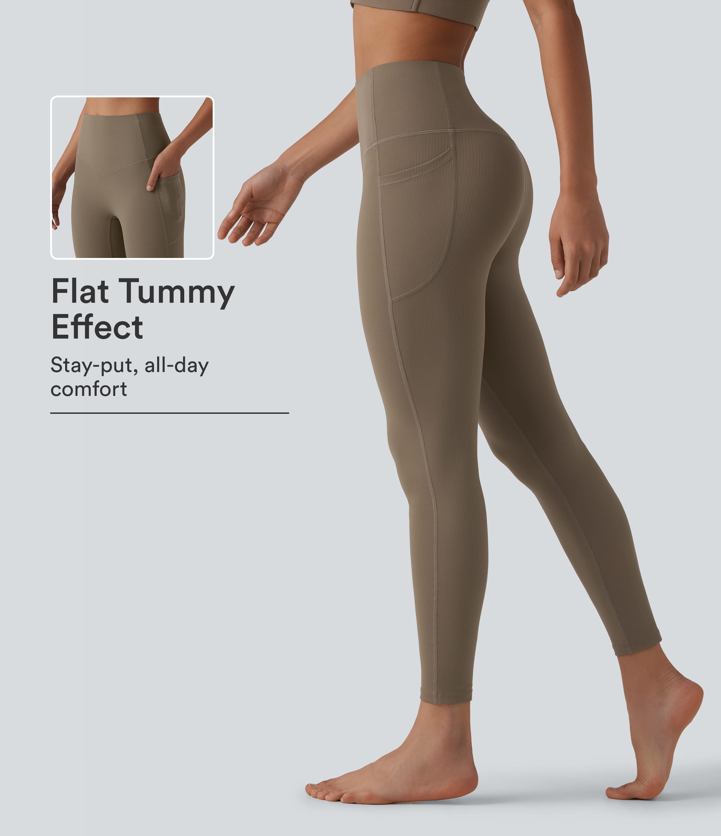 Halara UltraSculpt™ - Gerippte Yoga-Leggings mit hohem Bund, Seitentaschen und Bauchkontrolle