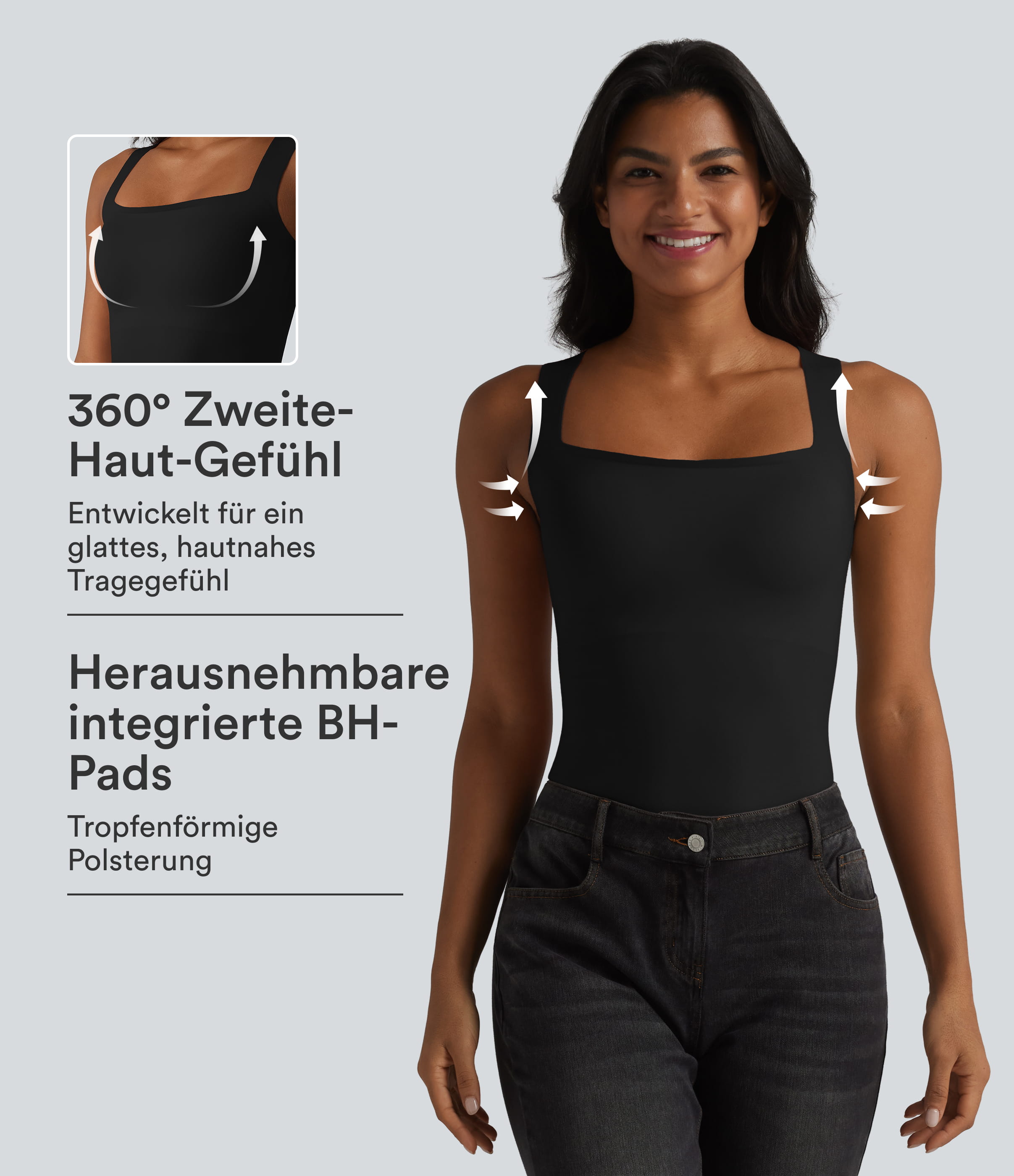 Lässiges Tanktop mit quadratischem Ausschnitt und integriertem BH - B-E Cups