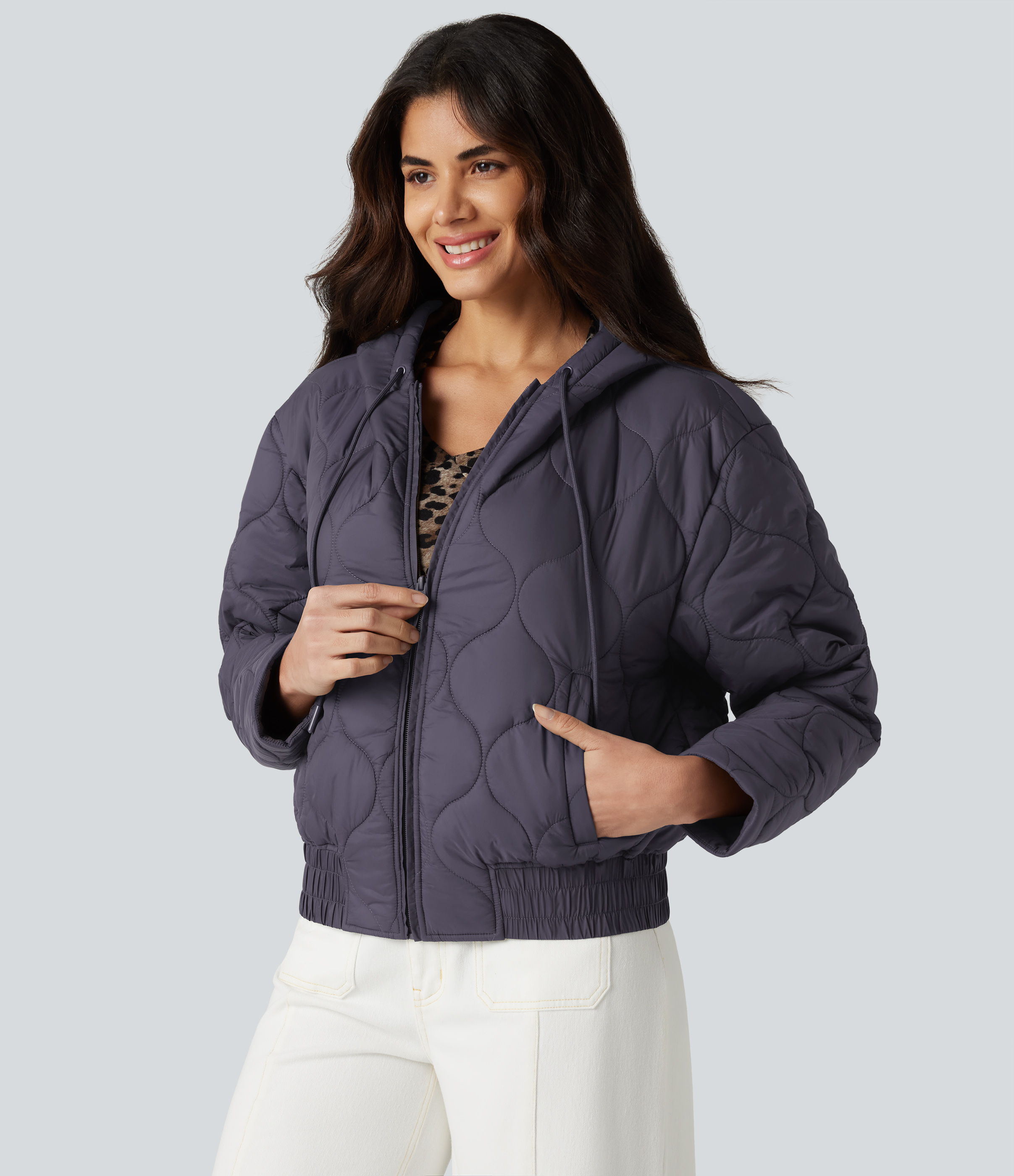 Hooded Drawstring Long Sleeve Casual Padded Jacket with Pockets