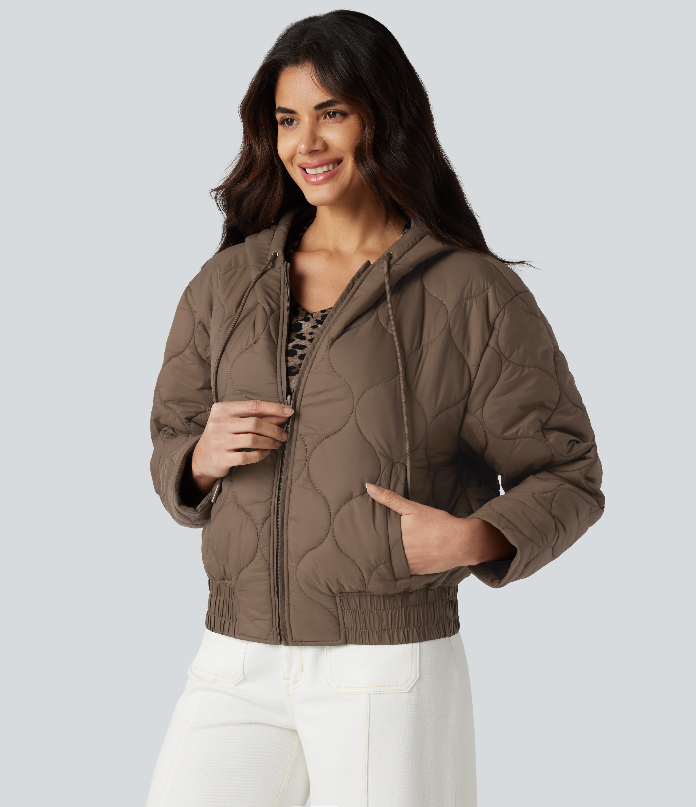 Hooded Drawstring Long Sleeve Casual Padded Jacket with Pockets