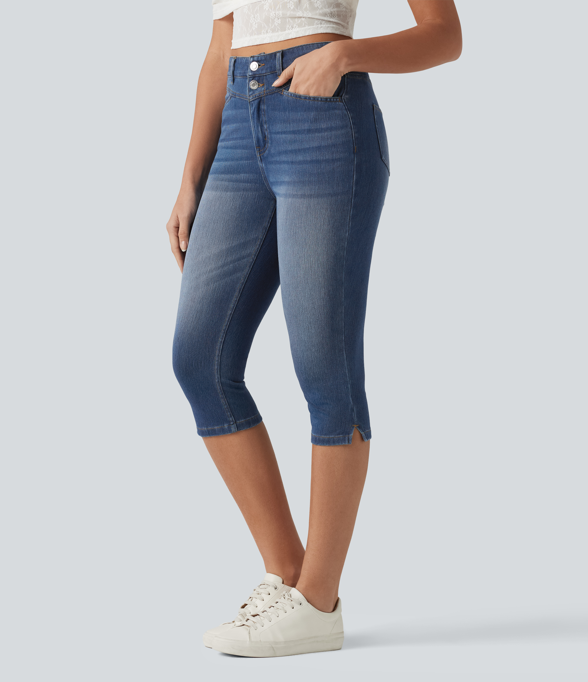Halara Flex™ High Waisted Split Capri Casual Slim Jeans with Pockets