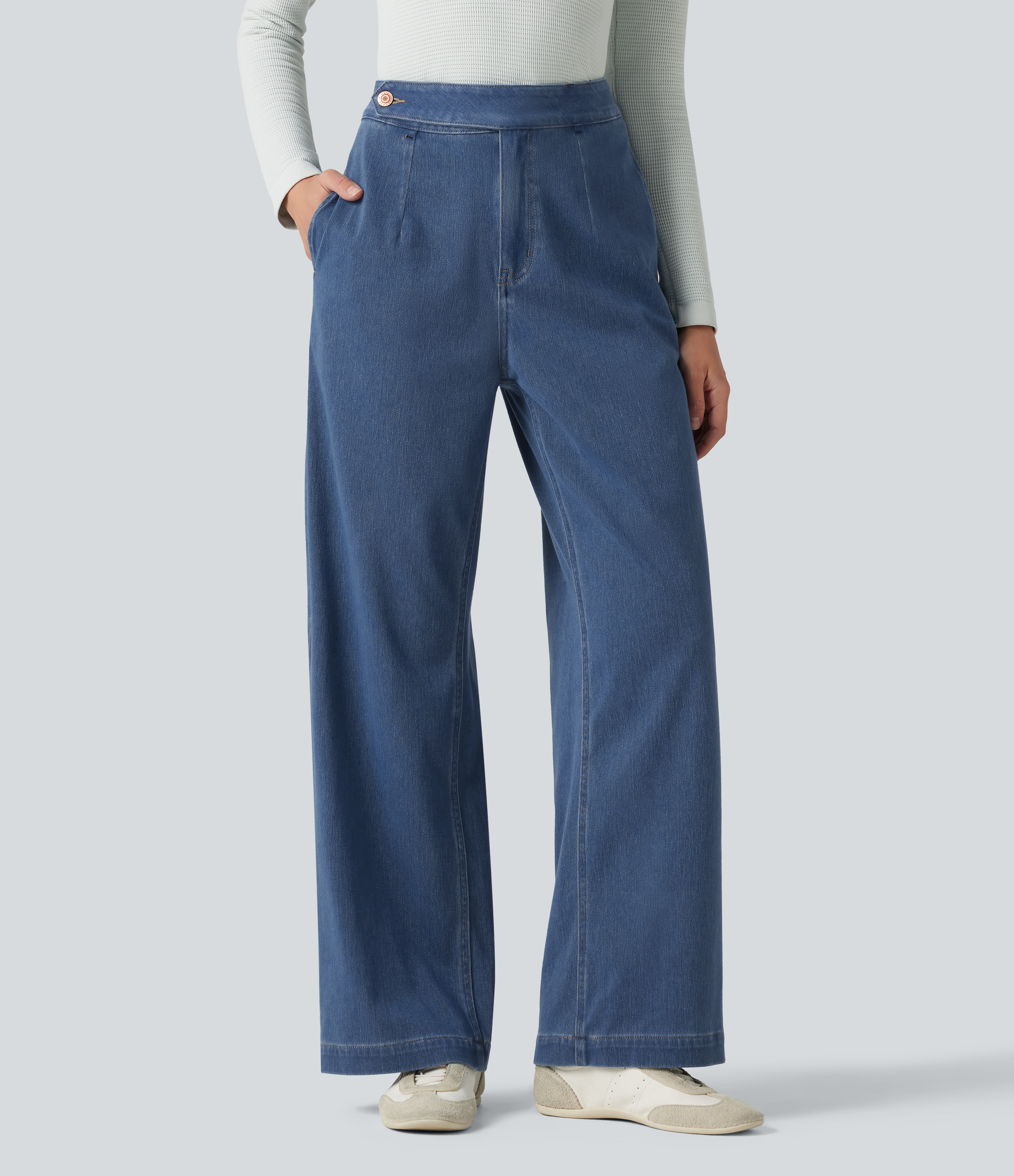 Halara Flex™ - Lässige Jeans mit hohem Bund, mehreren Taschen und geradem Bein
