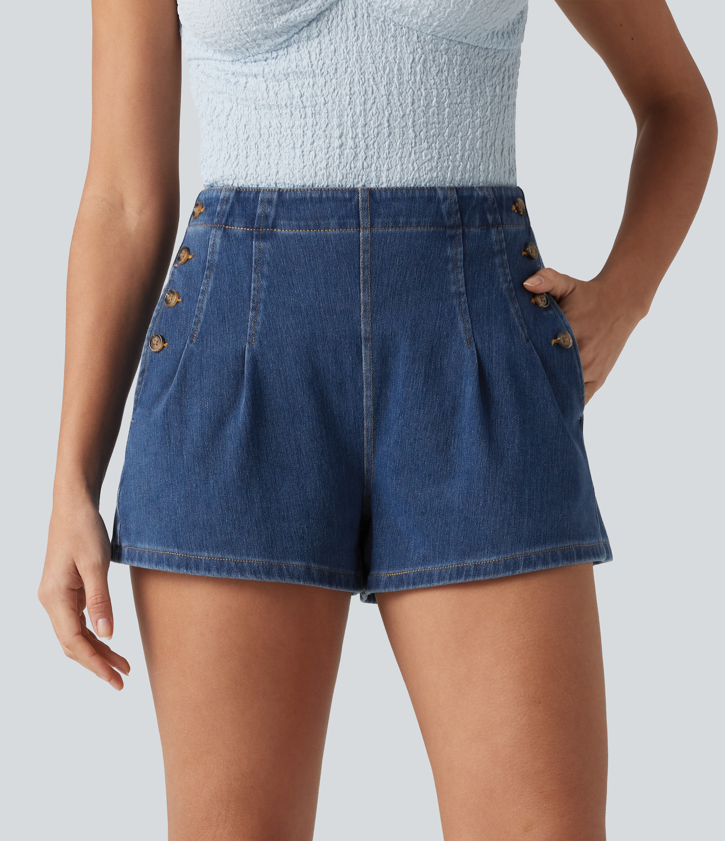 Halara Flex™ High Waisted Denim Casual Shorts 3'' with Pockets