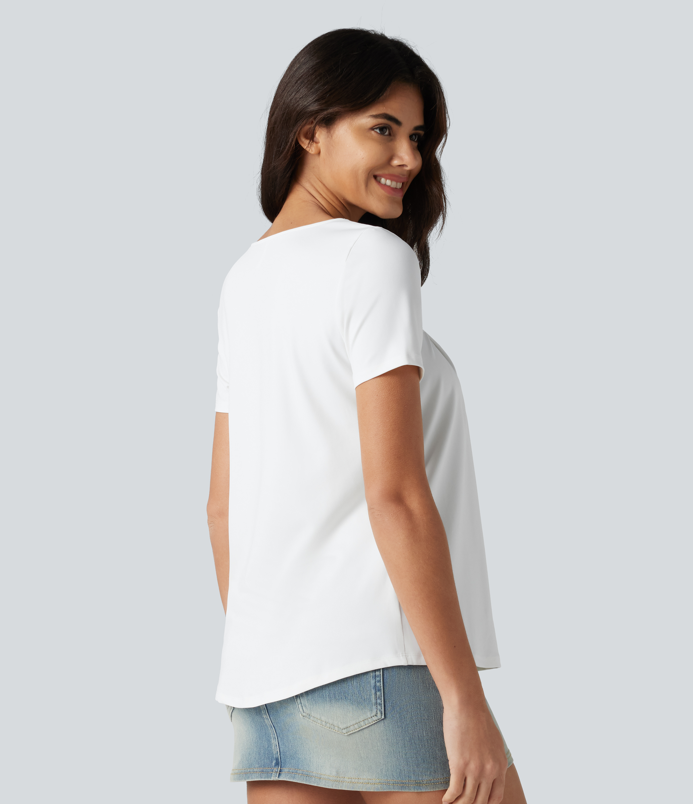 White Square Neck Short Sleeve Casual Blouse / 2