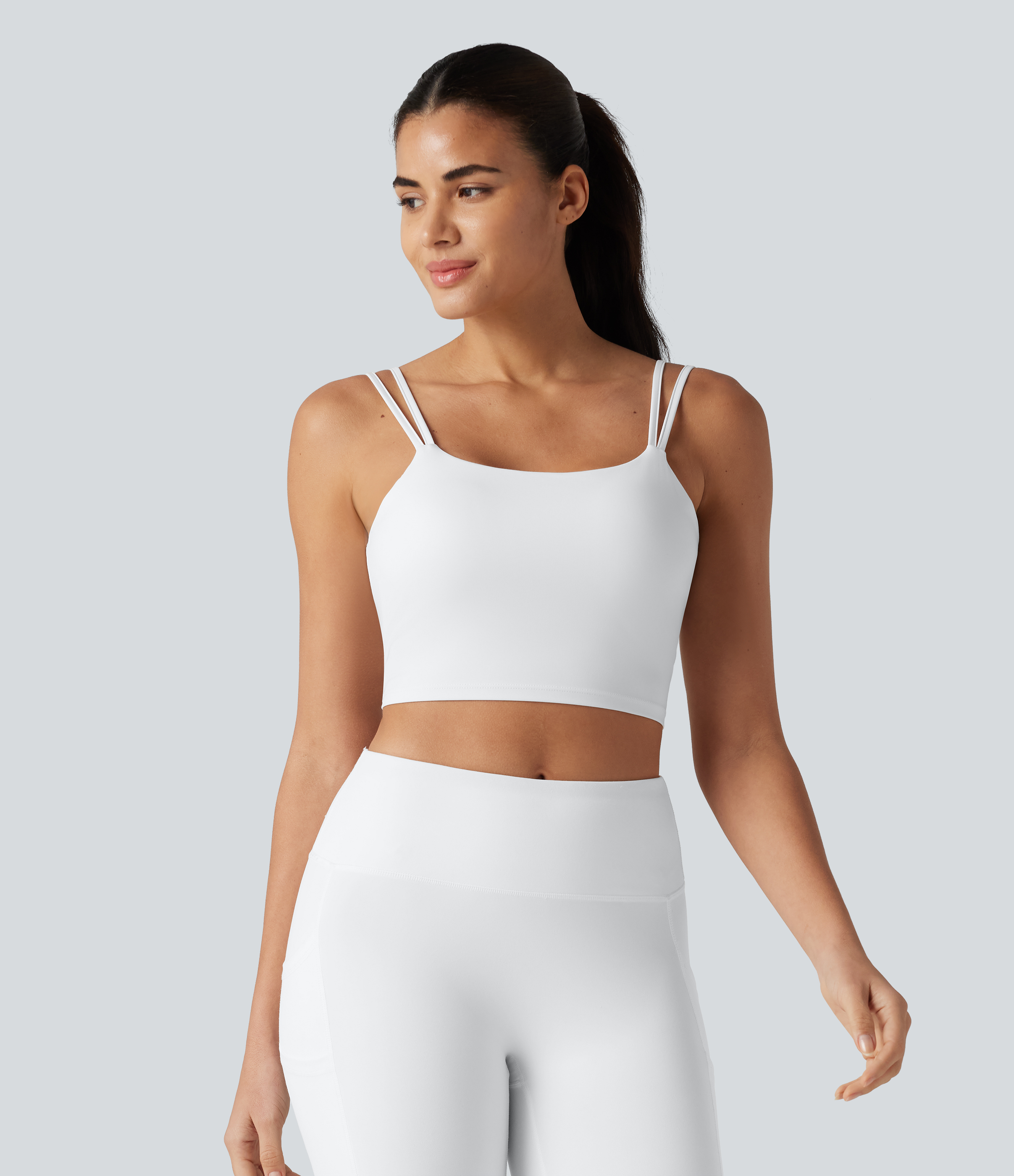 White Débardeur yoga court Halara UltraSculpt™ double bretelles torsadé dos nu / 2