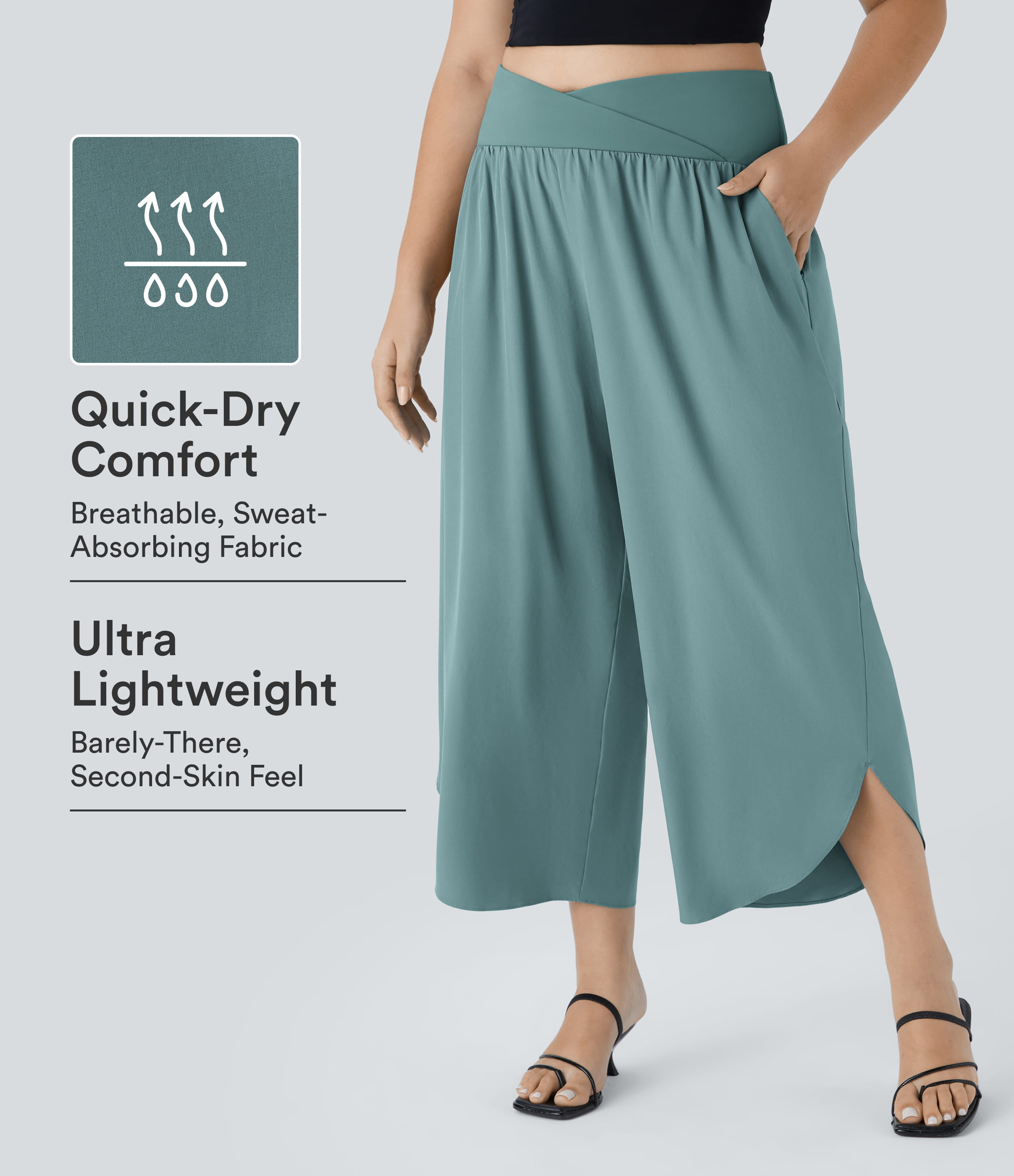 Breezeful™ High Waisted Crossover Pocket Quick Dry Plus Size Pants