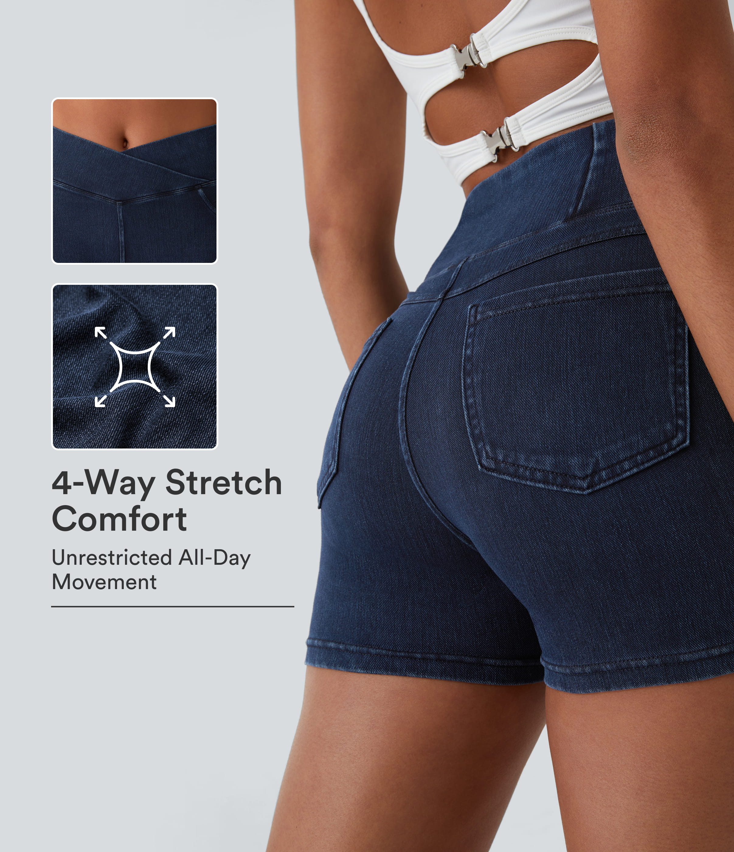 Halara Flex™ High Waisted Crossover Pocket Denim Casual Shorts 3"