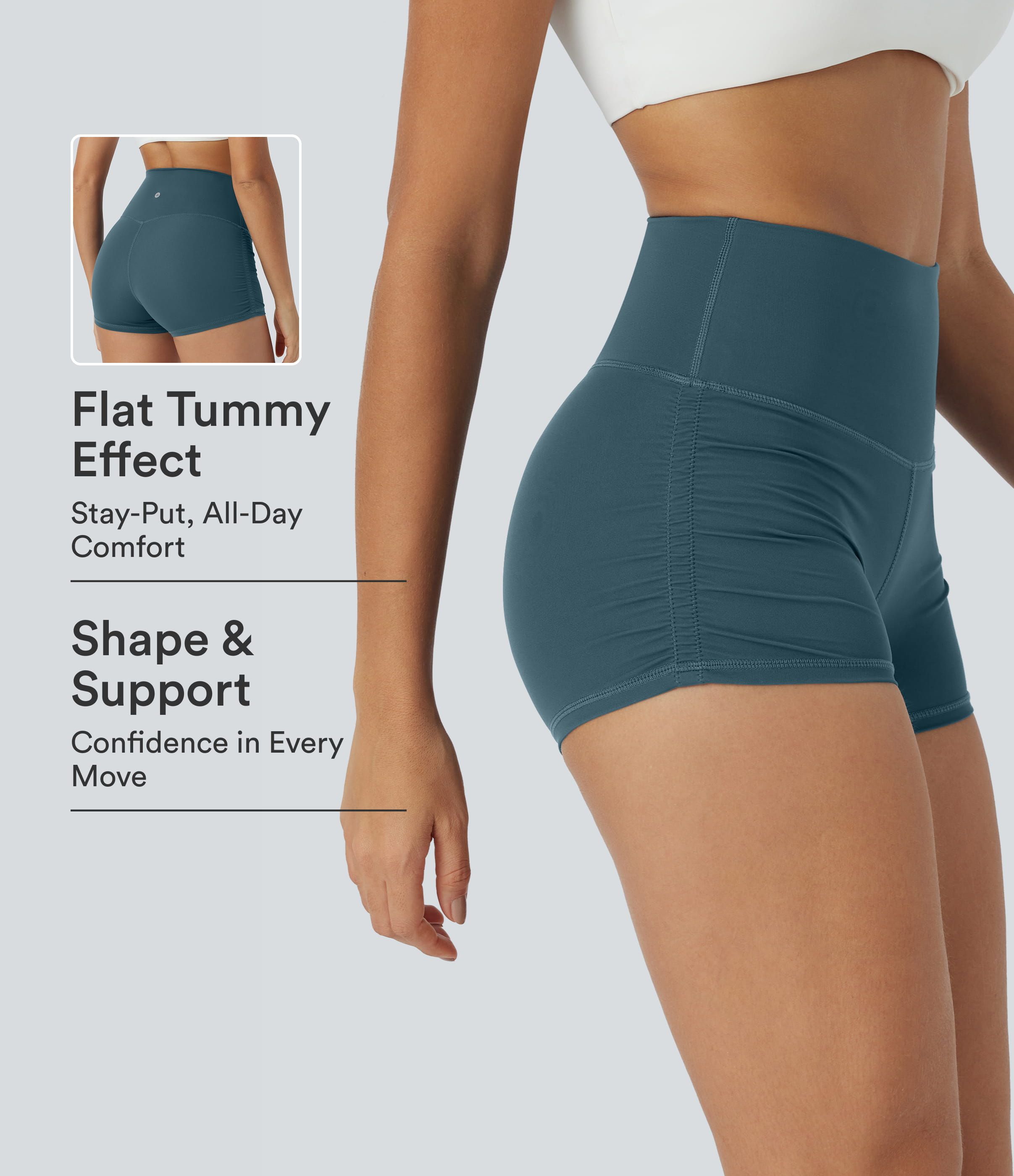 SoftlyZero™ QuickDry High Waisted Tummy Control Ruched Running Biker Shorts 2.5''