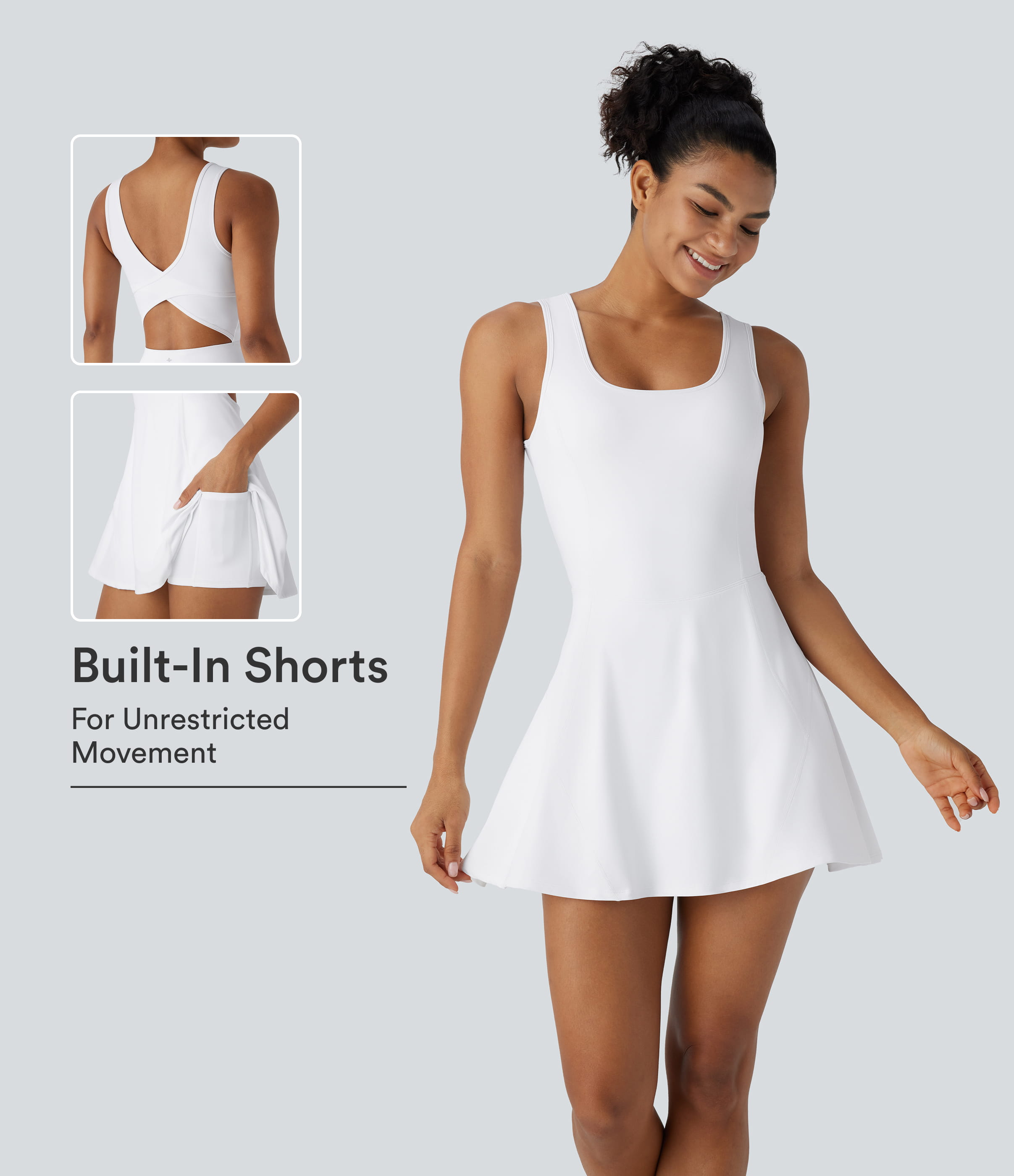 Vestido mini de baile activo SoftlyZero™ Airy con cuello en U, 2 en 1, con bolsillo y tacto frío