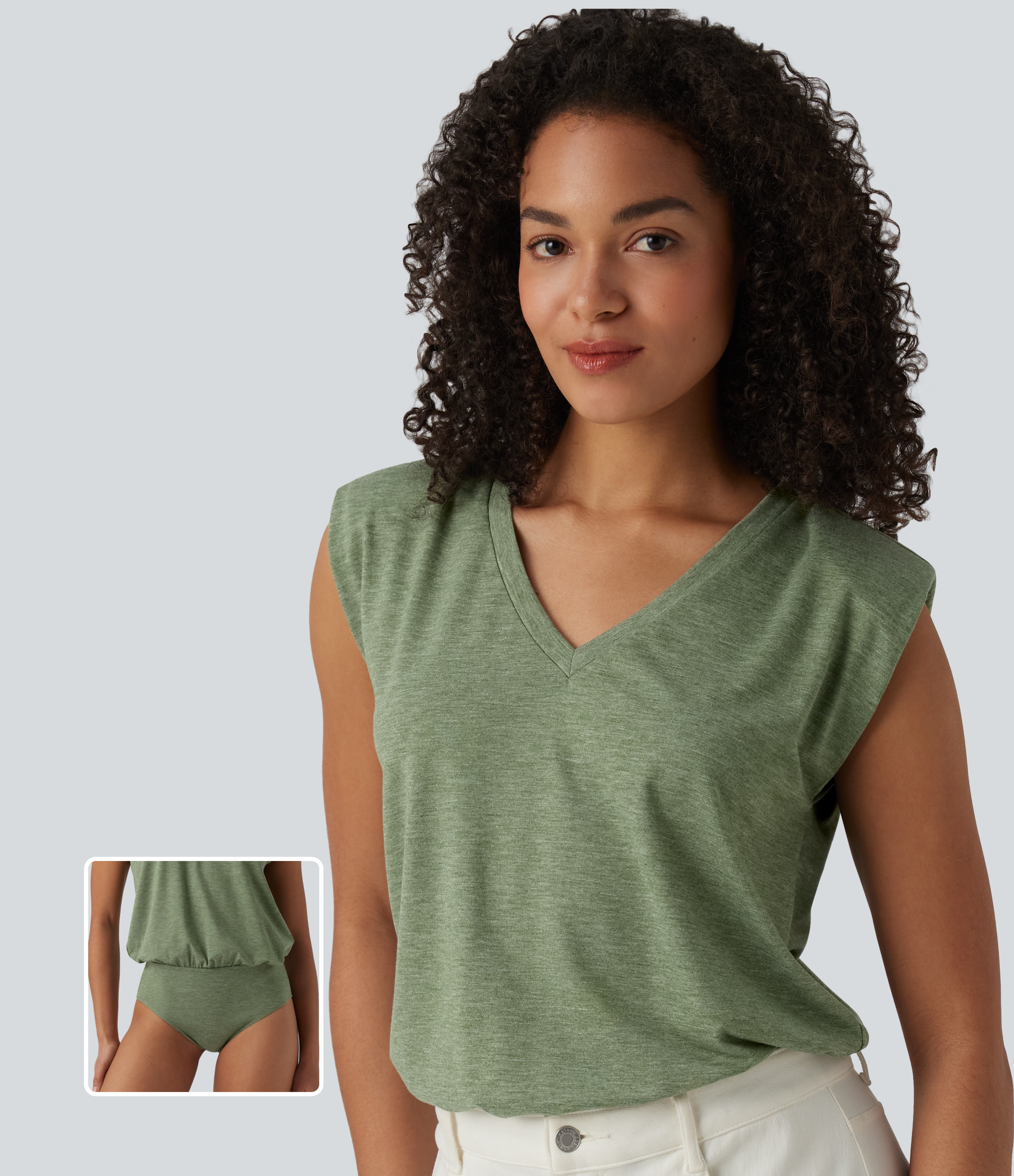 Body décontracté col V manches courtes avec épaulettes