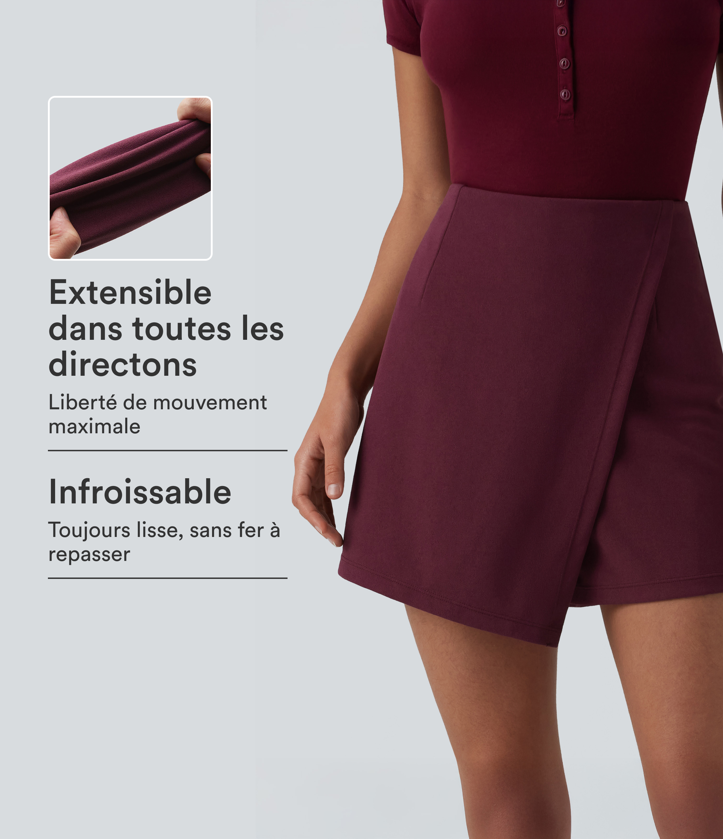 Jupe-short mini tailleur taille haute infroissable longueur rallongée