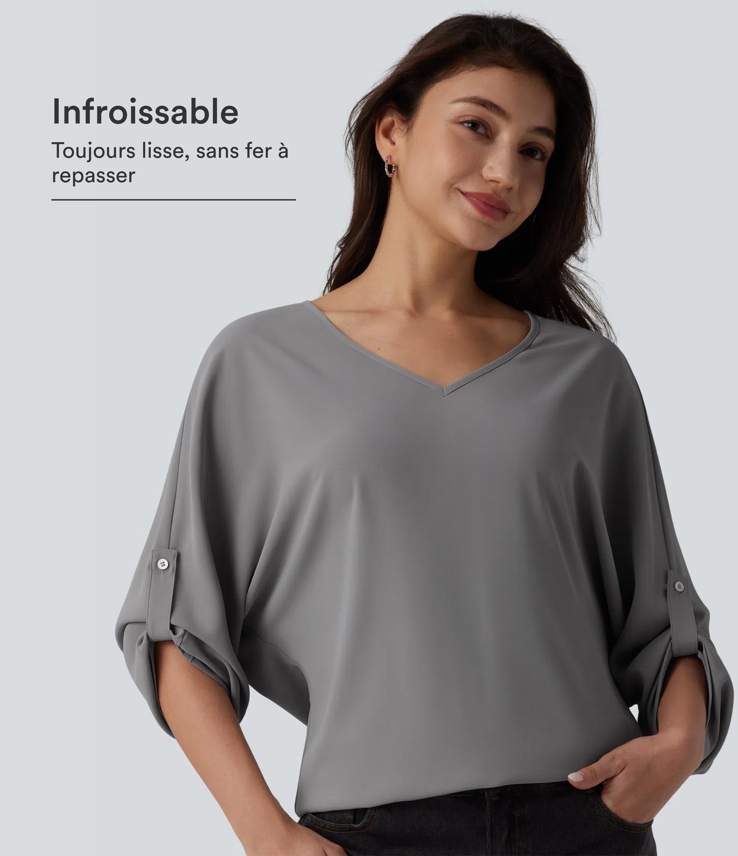 V-neck, long-sleeved, anti-wrinkle work blouse