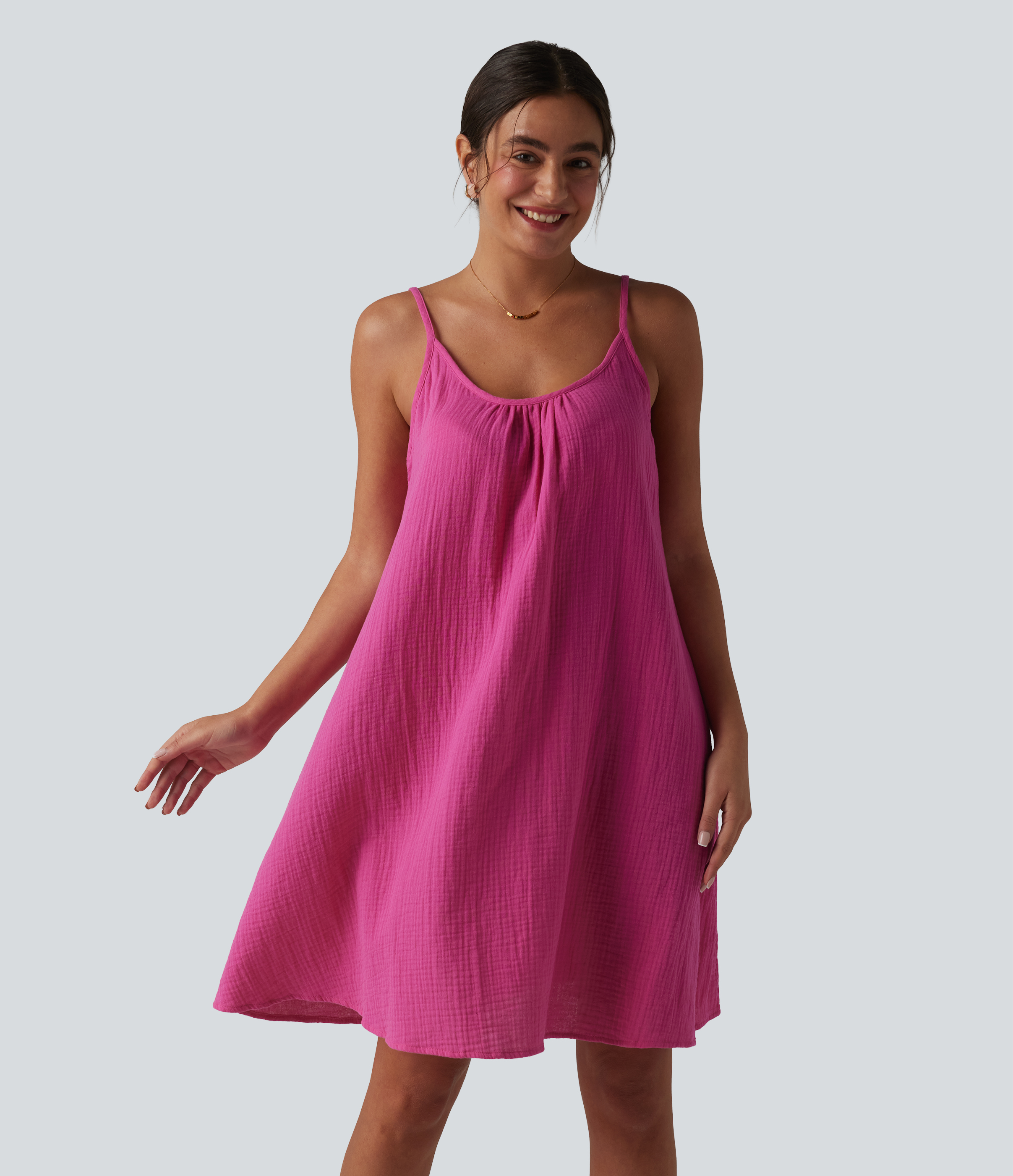 Adjustable Straps Mini Flowy Casual Cotton Slip Dress with Pockets