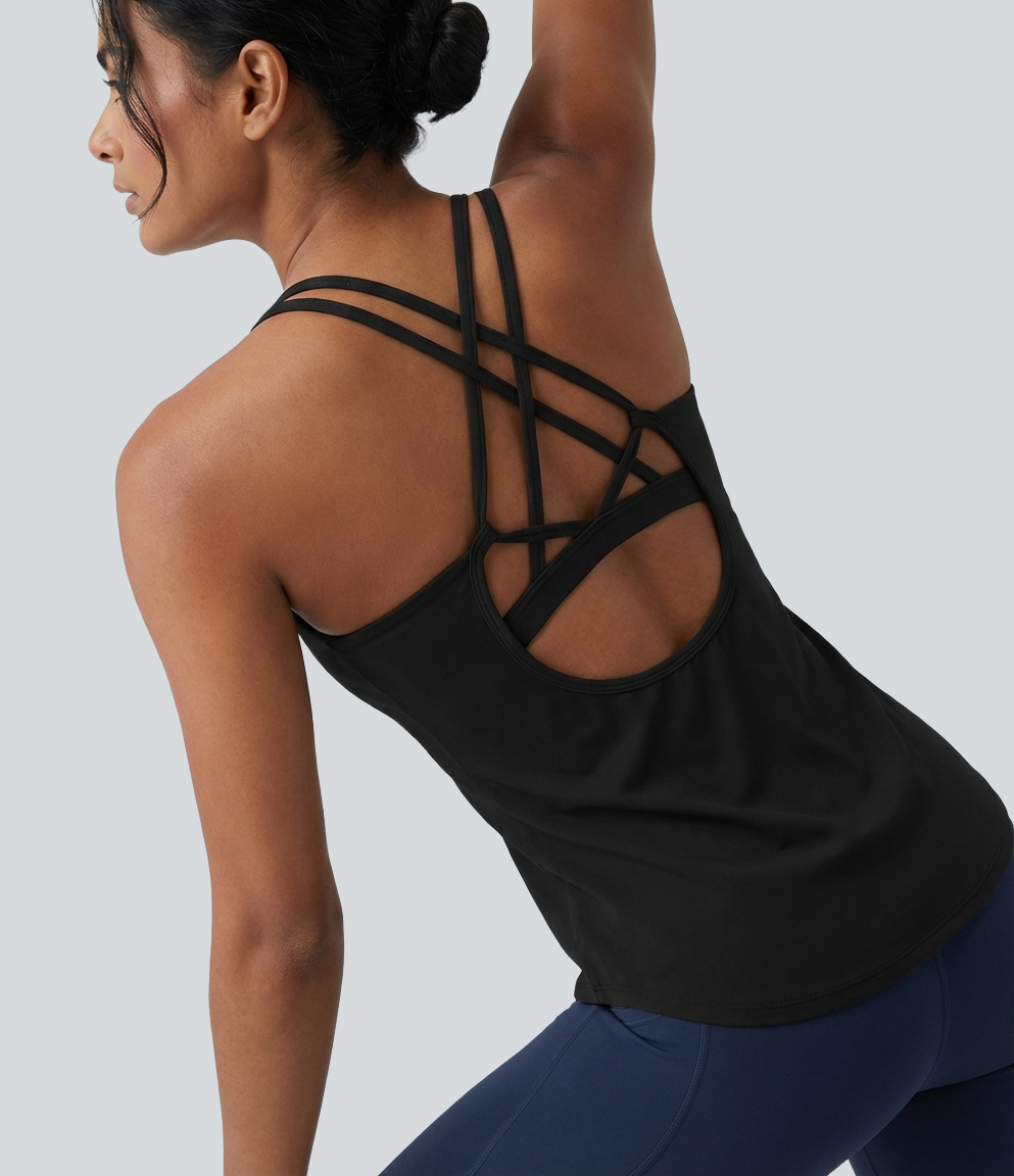 Halara UltraSculpt™ Round Neck Crisscross Back Running Tank Tops D-F Cups