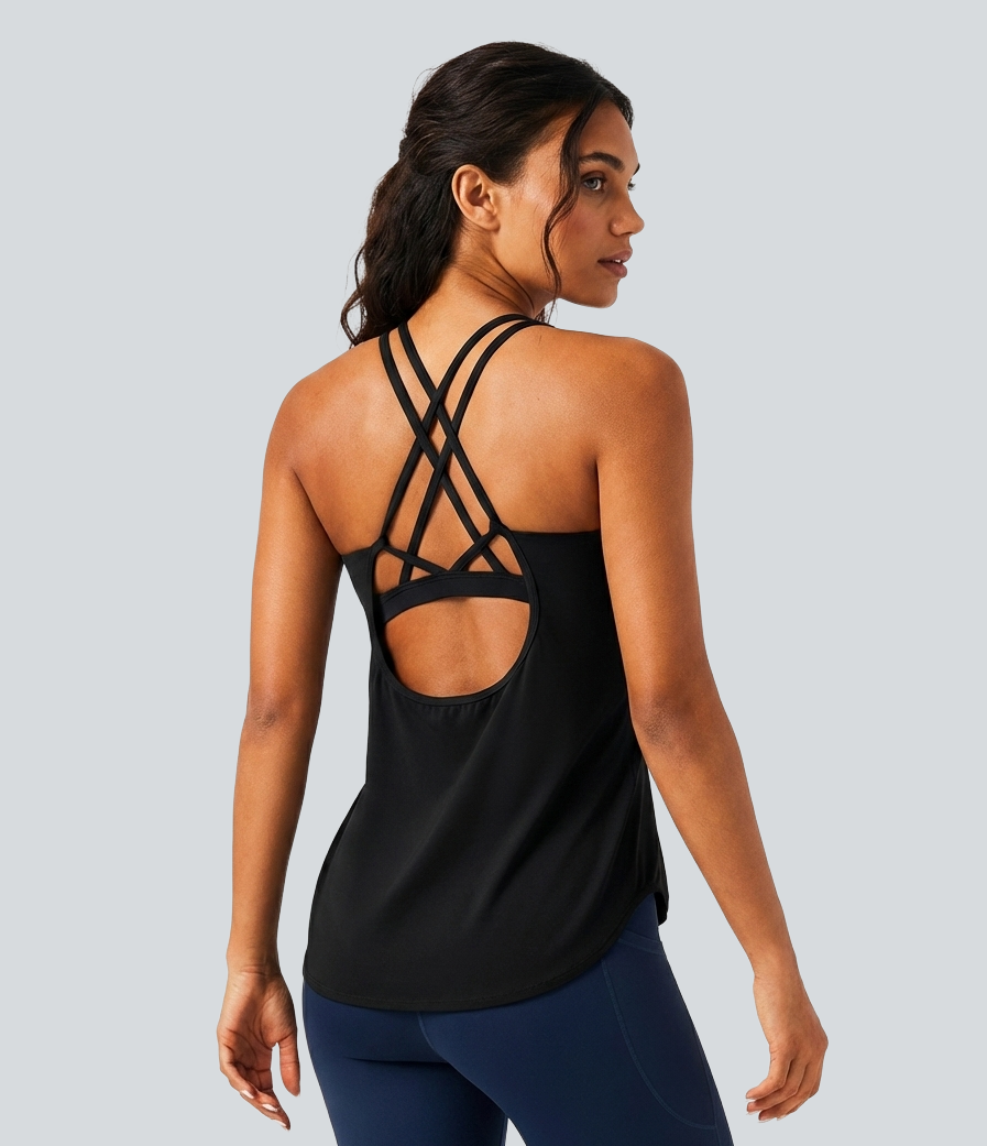 Halara UltraSculpt™ Round Neck Crisscross Back Running Tank Tops D-F Cups