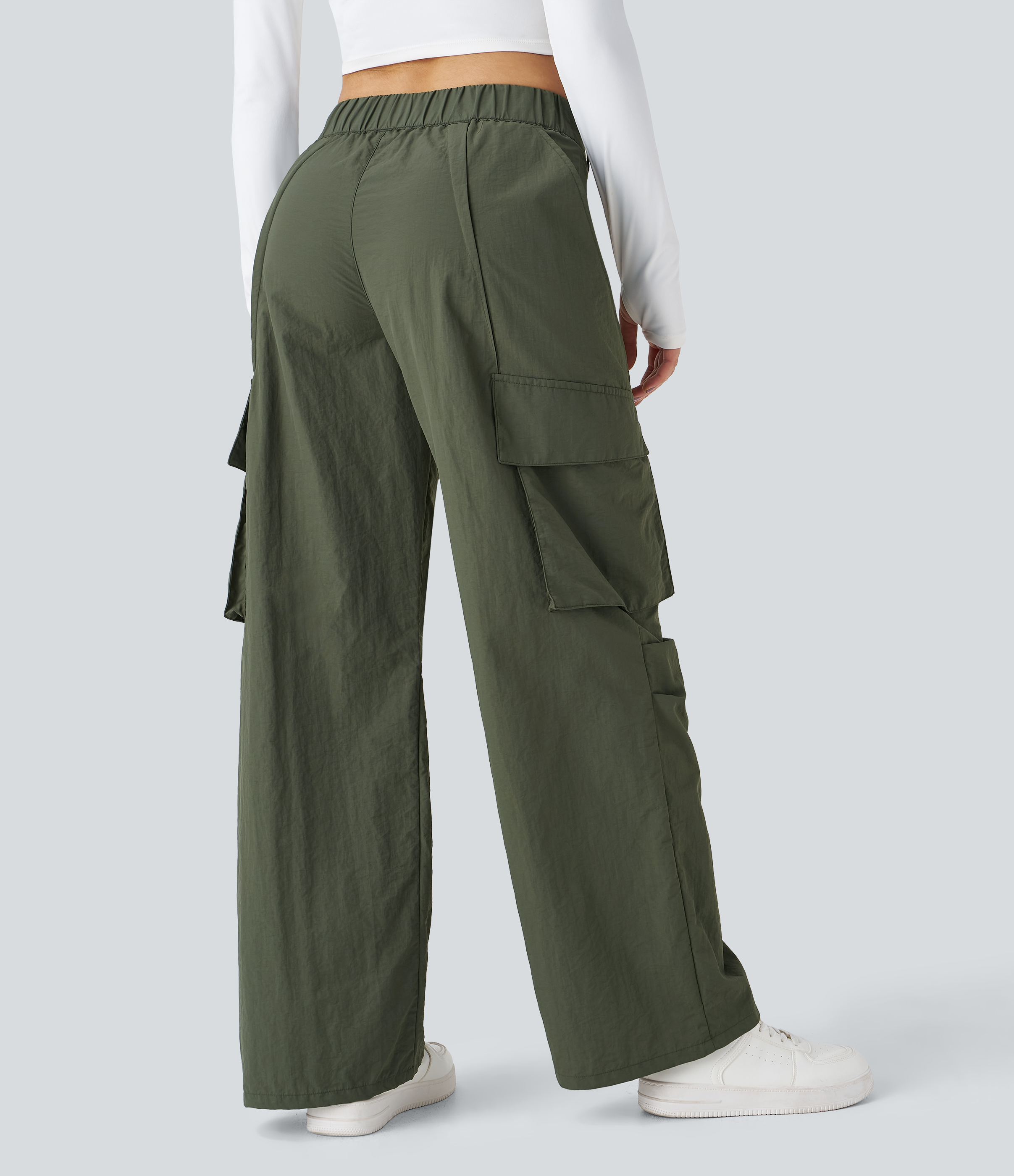 Women's Mid Rise Button Zipper Side Pocket Wide Leg Baggy Casual