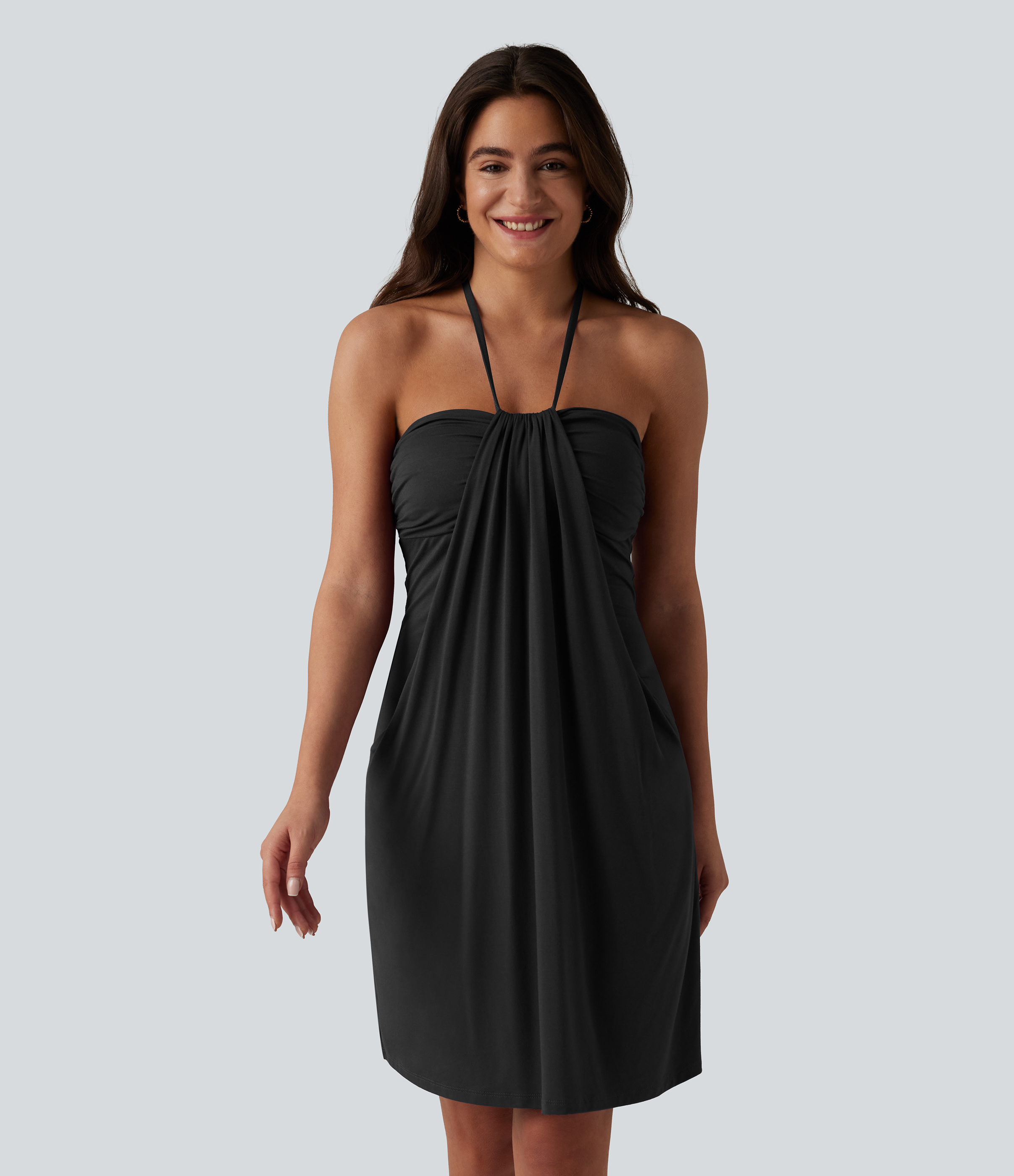 Halter Tie Back Built-in Bra Mini Dress with Pockets