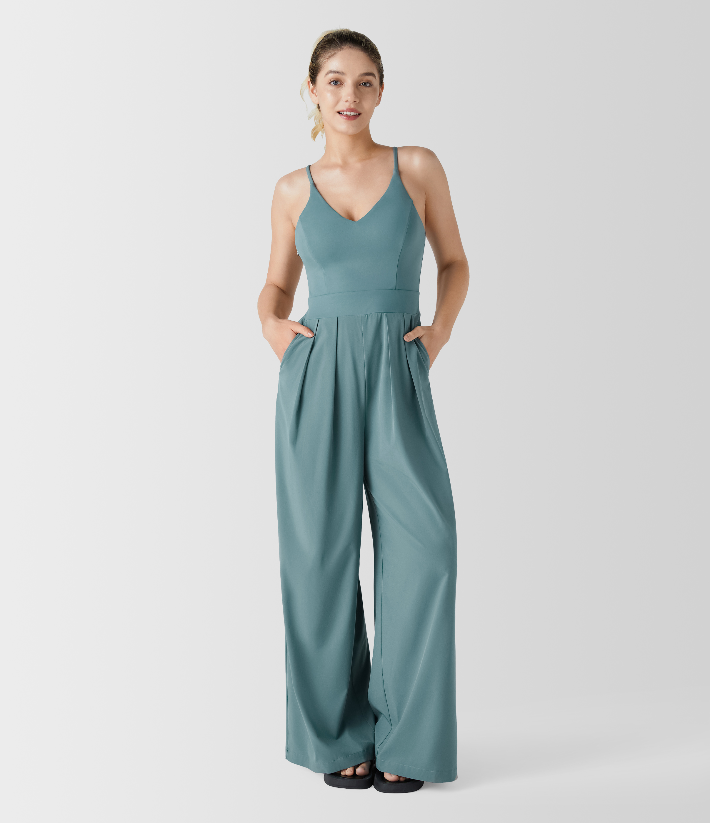 Breezeful™ Backless Side Invisible Zipper Pocket Wide Leg Quick Dry Resort Slip Jumpsuit