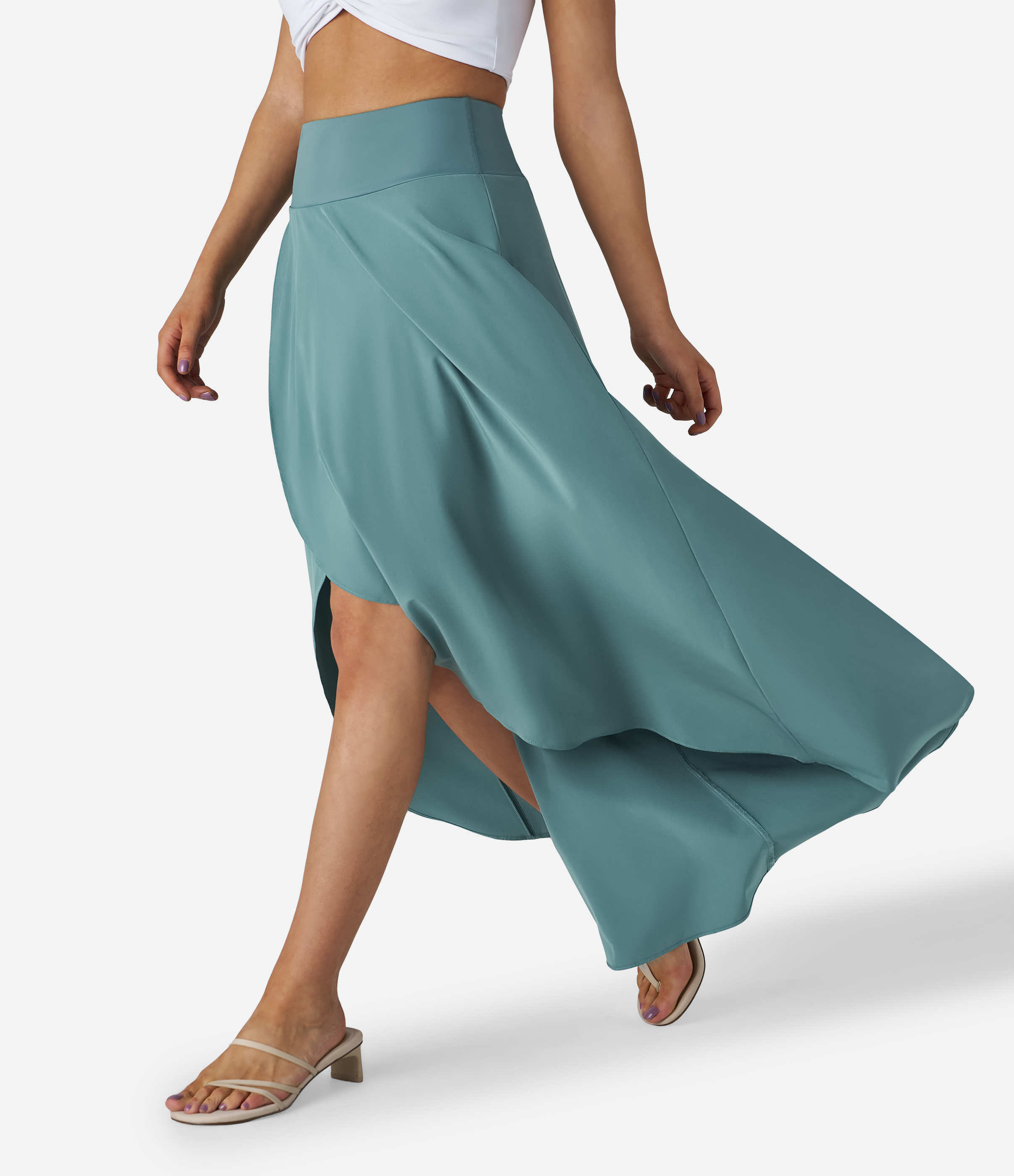 Breezeful™ High Waisted High Low Ruffle 2-in-1 Flowy Quick Dry Casual Regular Maxi Skirt