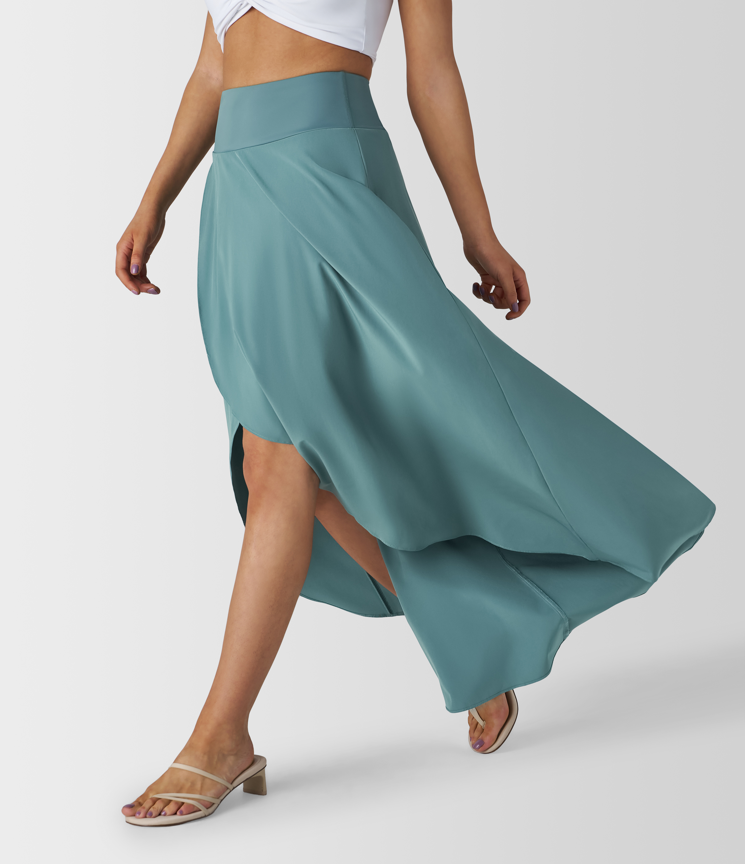 Breezeful™ High Waisted High Low Ruffle 2-in-1 Flowy Quick Dry Casual Regular Maxi Skirt