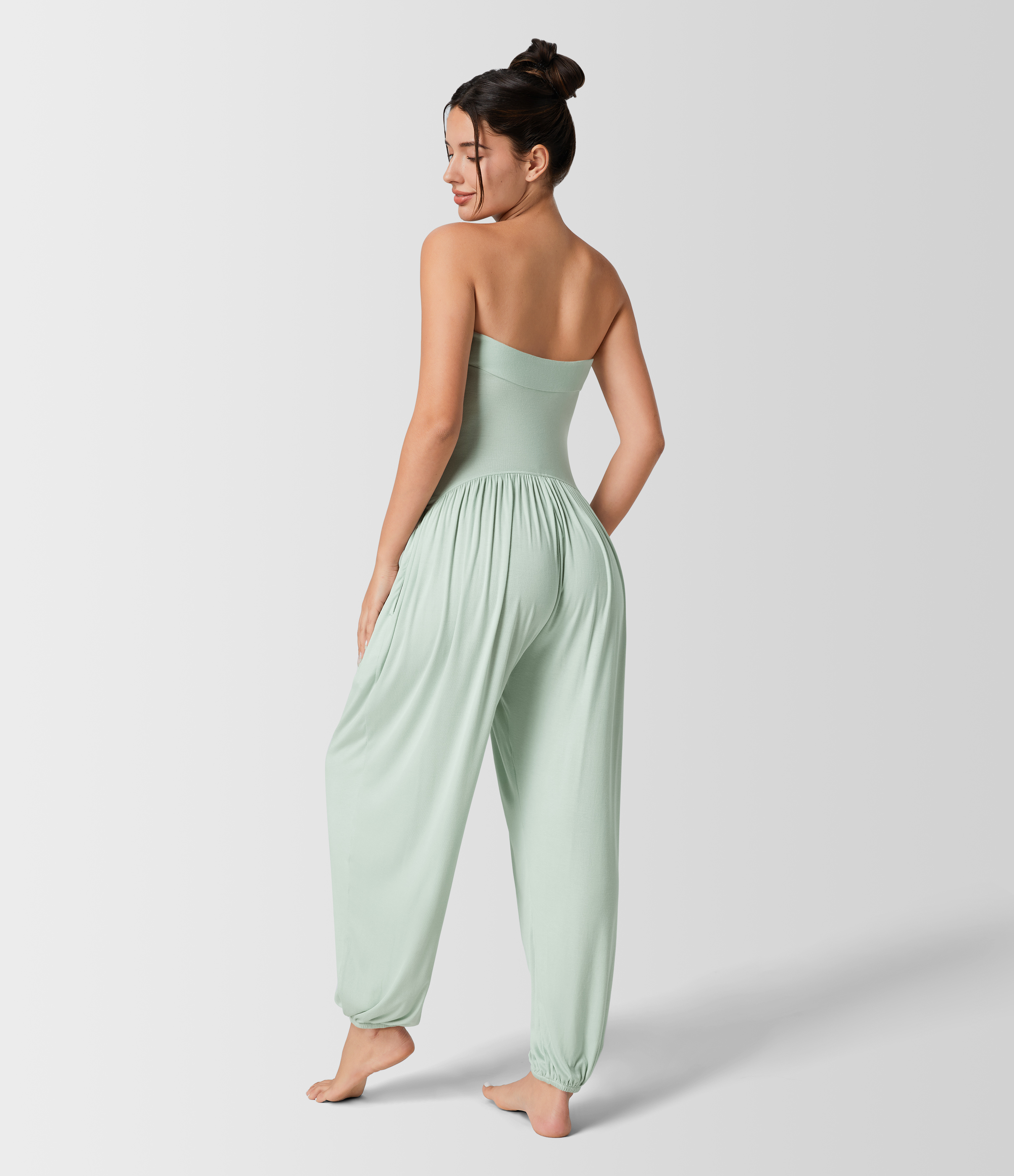 Ribbed Tube Backless Side Pocket Casual Jumpsuit