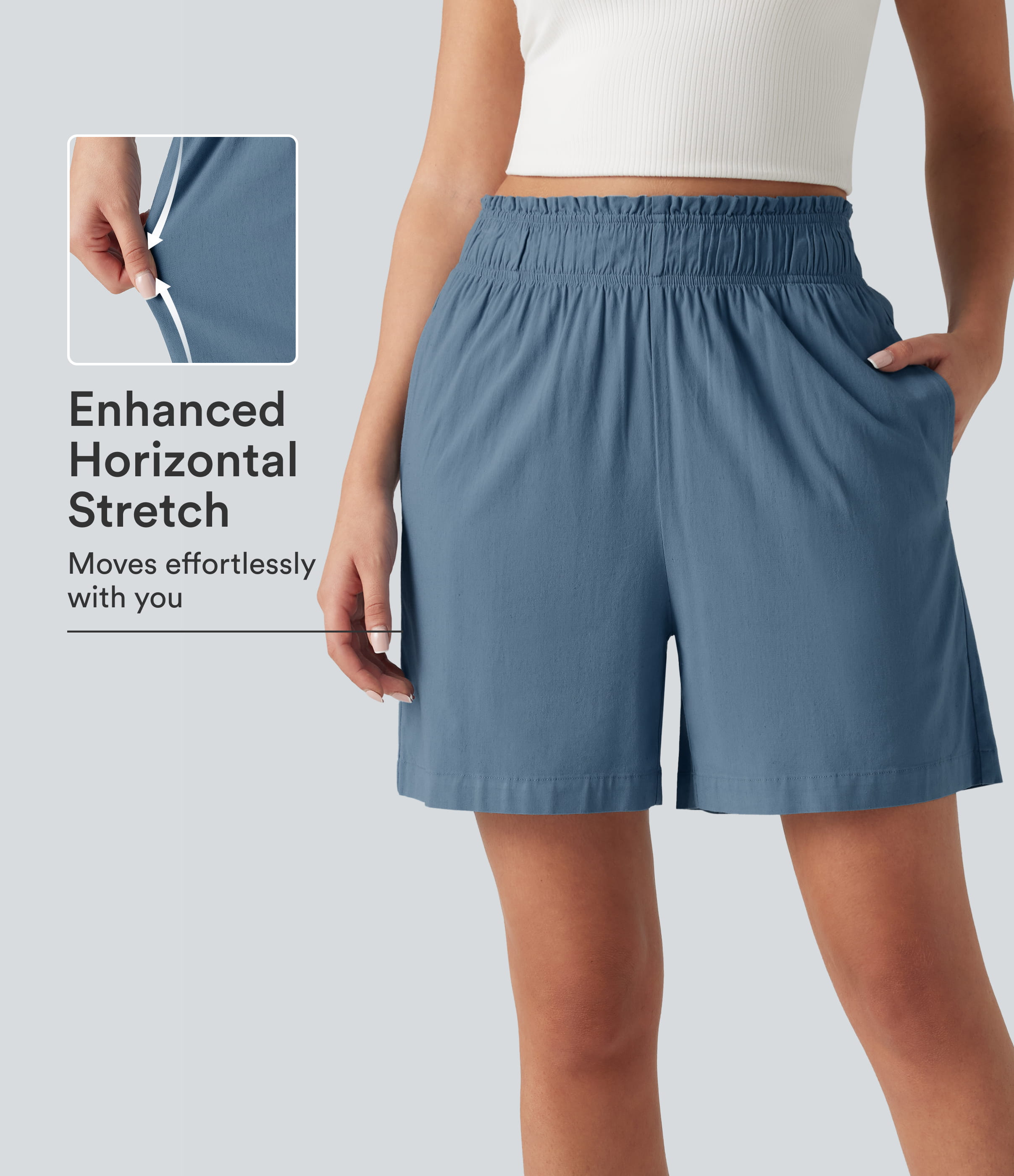 Short décontracté taille haute en lin stretch 12,5 cm avec poches