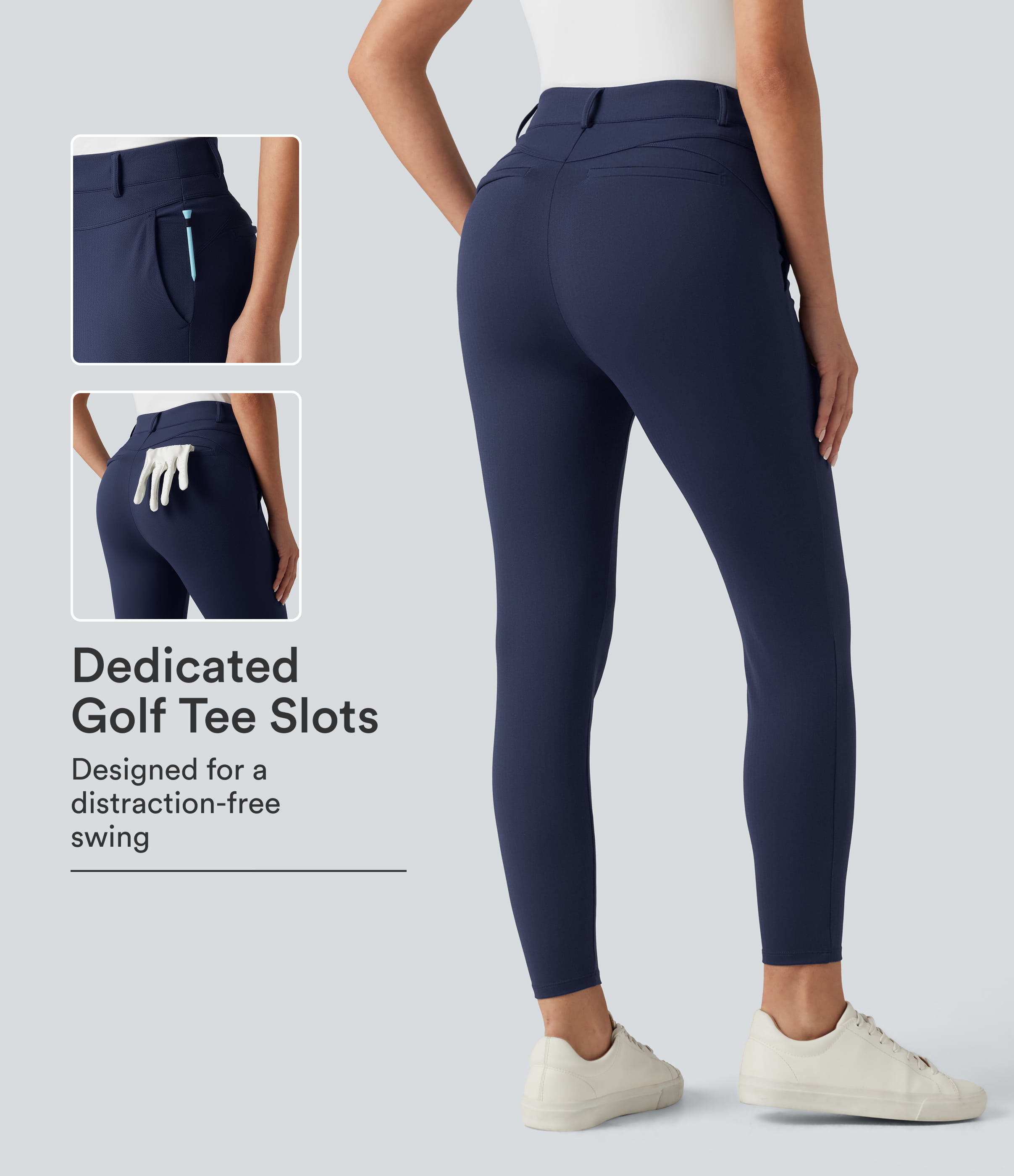 Pantalon skinny taille haute à chevrons pour le golf avec poches