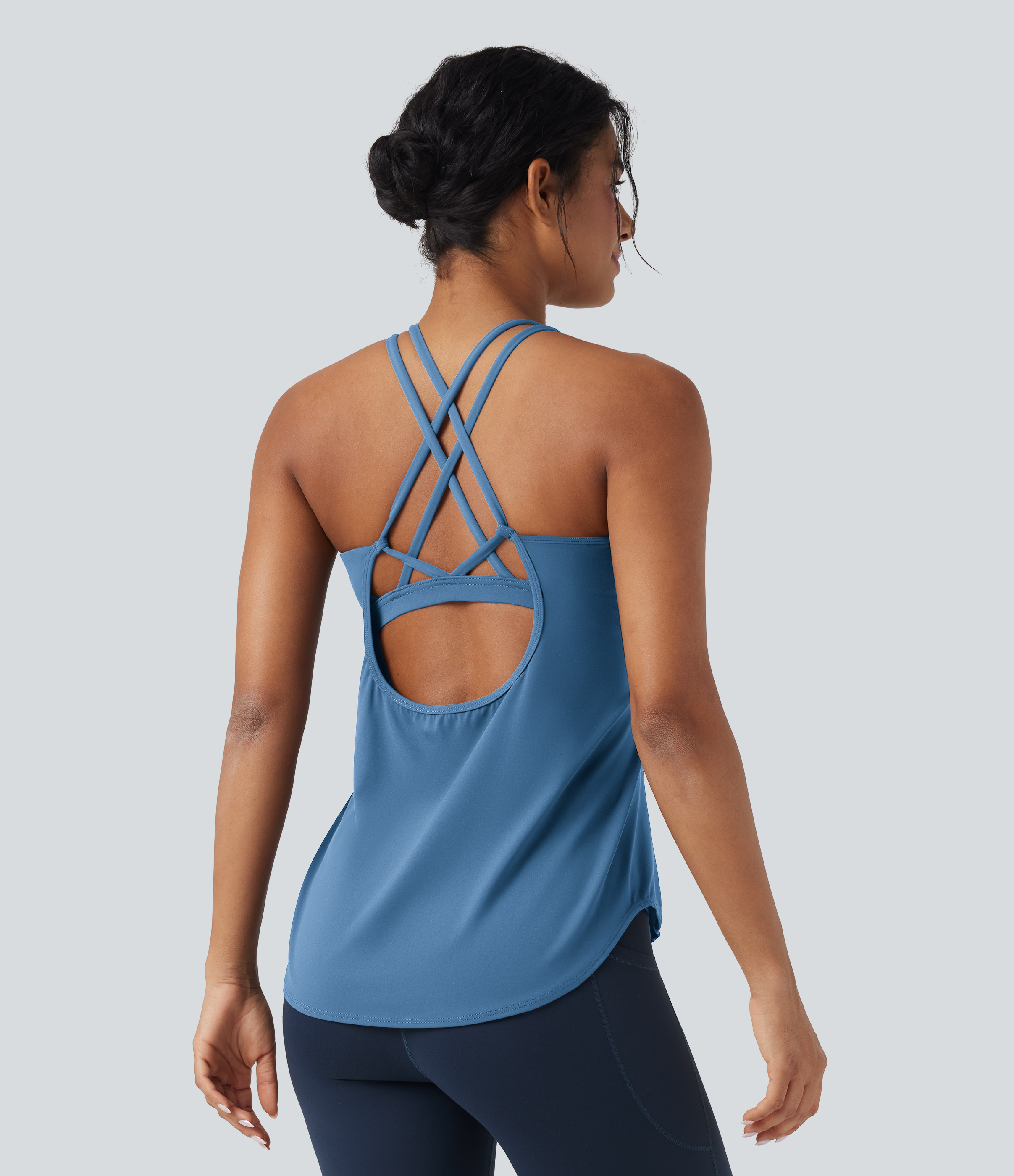 Halara UltraSculpt™ Round Neck Crisscross Back Running Tank Tops DD-F Cups