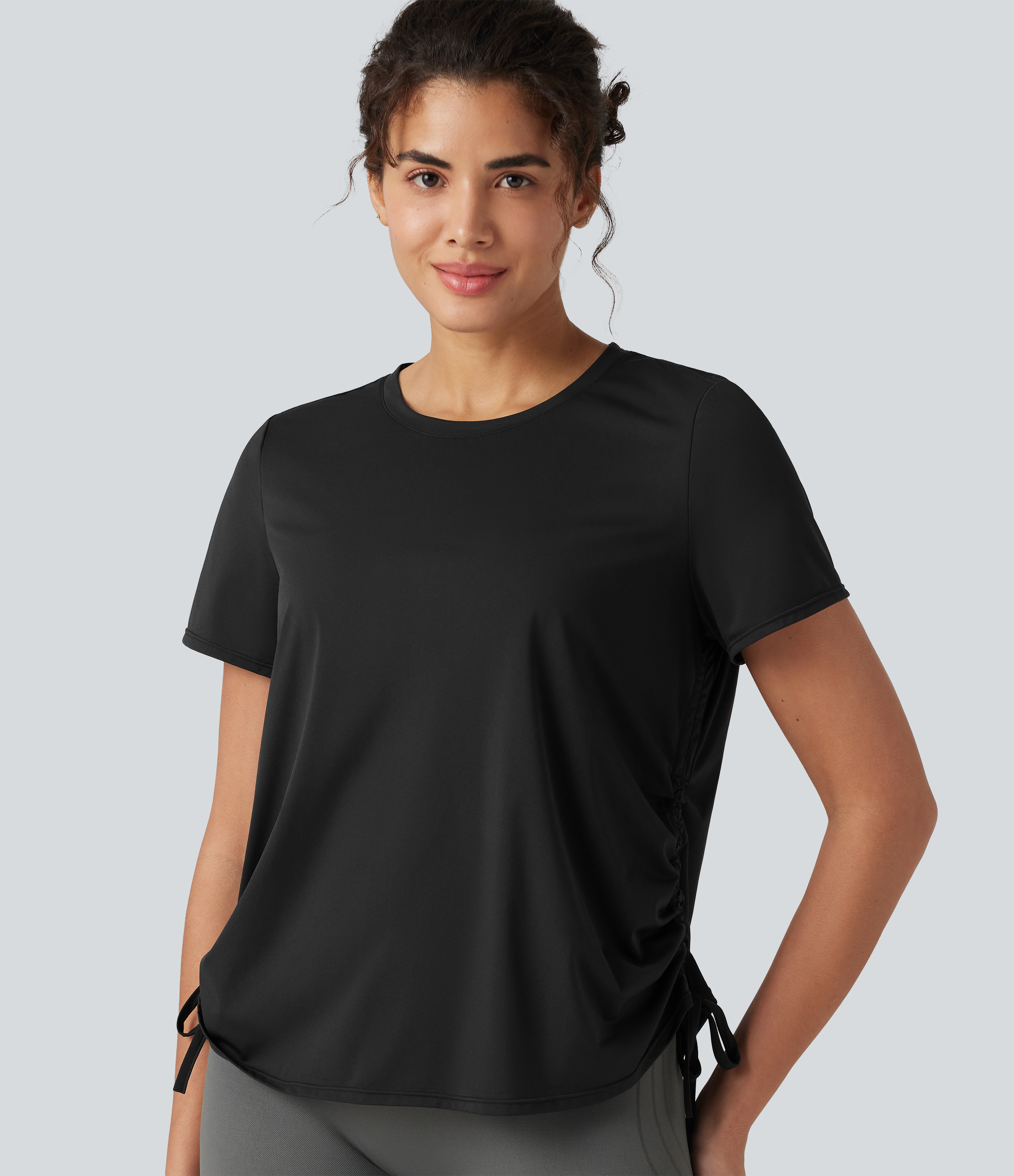 Halara Round Neck Short Sleeve Drawstring Hem InstantCool Quick Dry Workout Sports Top