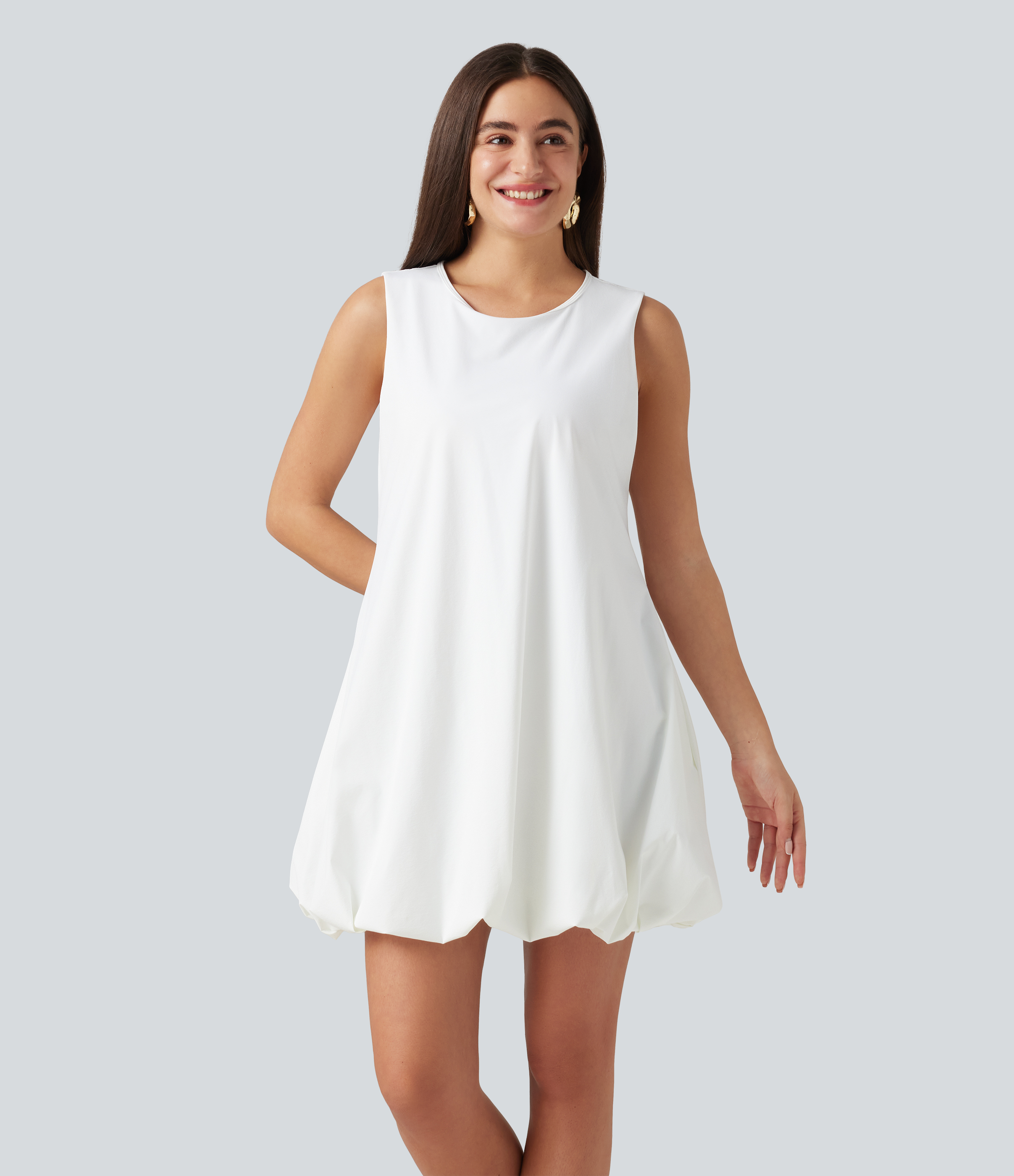 Halara Round Neck Sleeveless Mini Dance Active Bubble Dress with Pockets Workout Dress