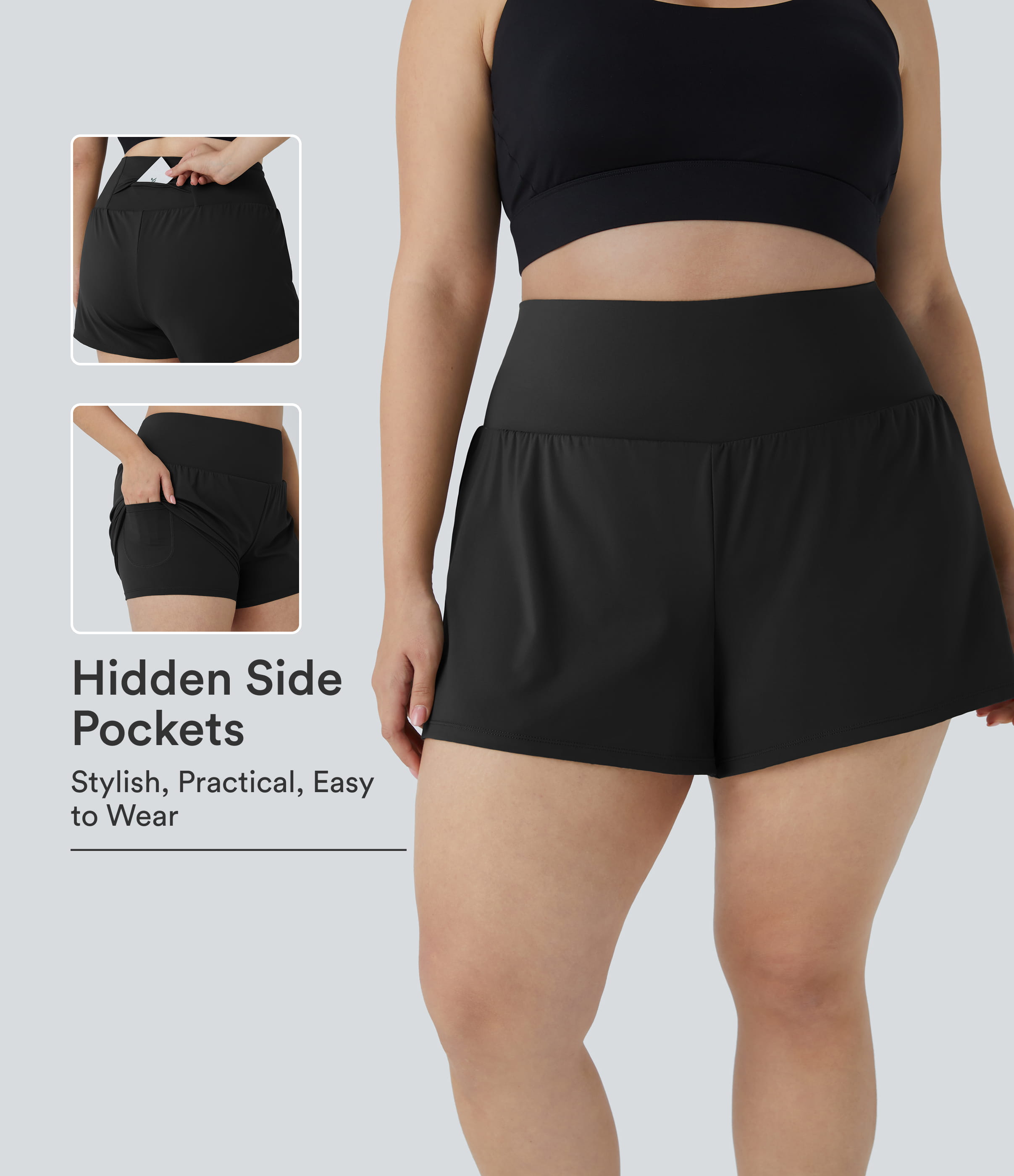 Pocket Plus Pocket 2-in-1 Gym Plus Size Shorts 2.5''
