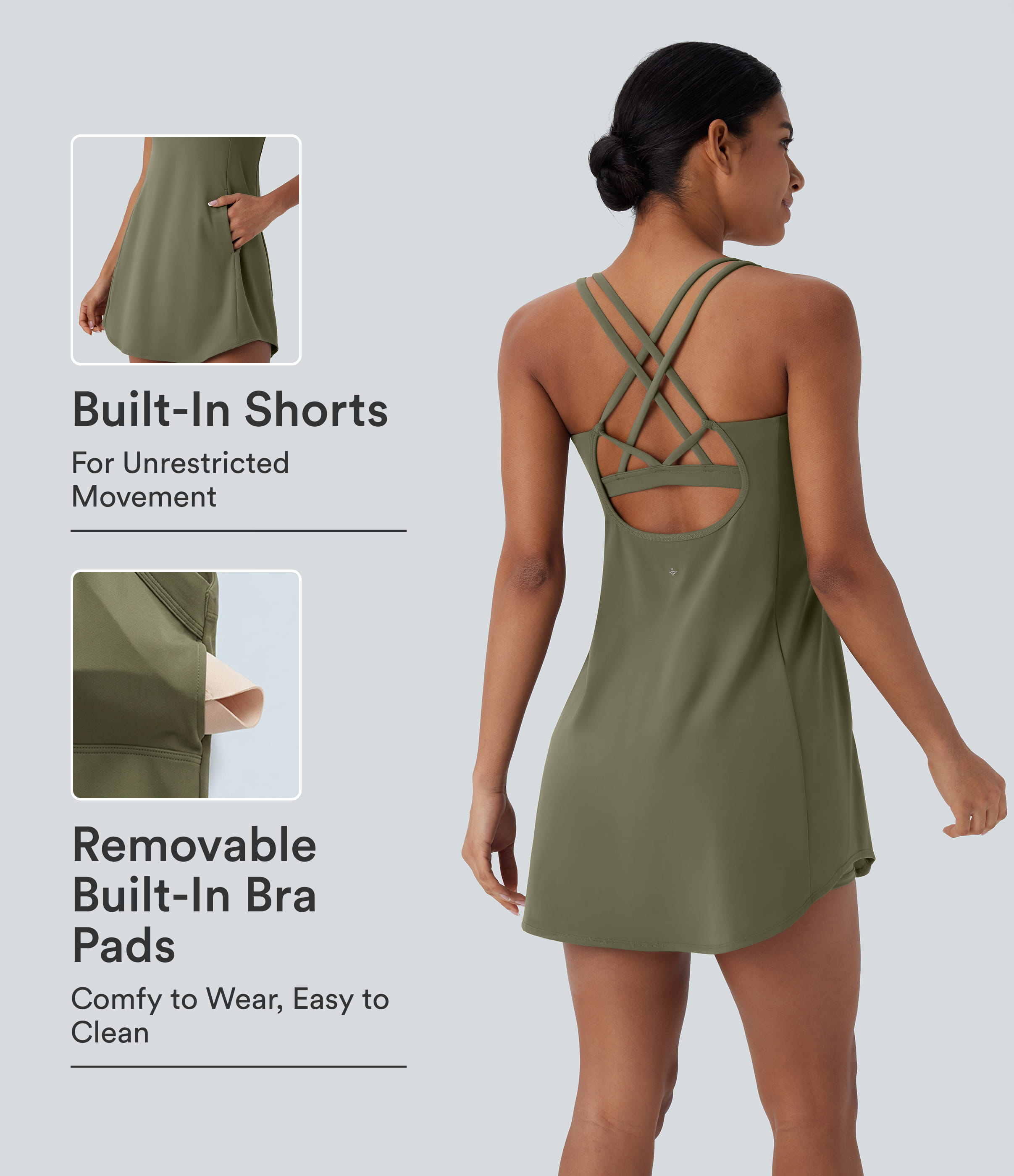 SoftlyZero™ Vestido Activo de Yoga Mini de 2 Piezas con Bolsillo Recortado Suave para Copas A-C