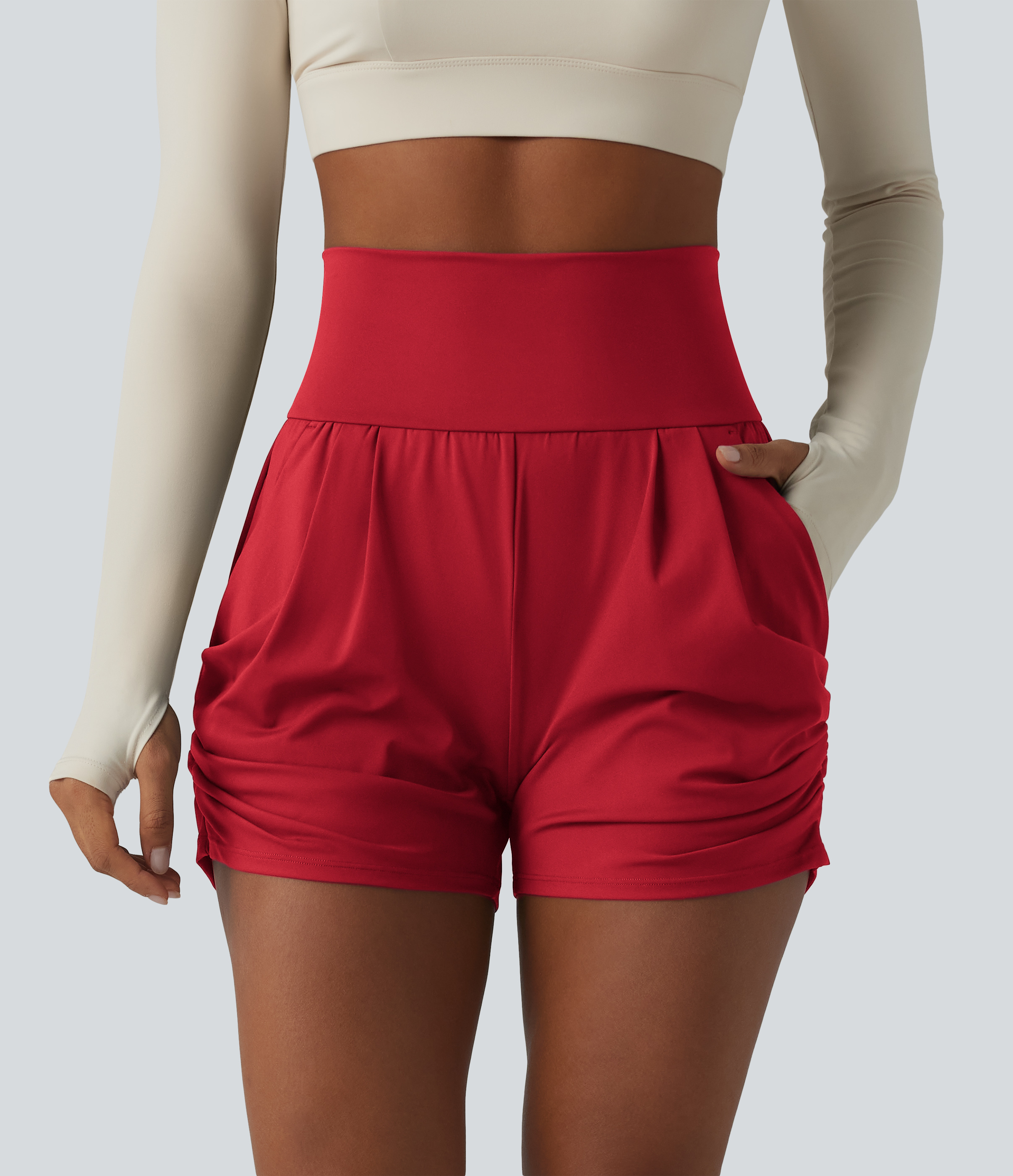 SoftlyZero™ Airy High Waisted Ruched Cool Touch Yoga Shorts 3'' with Pockets