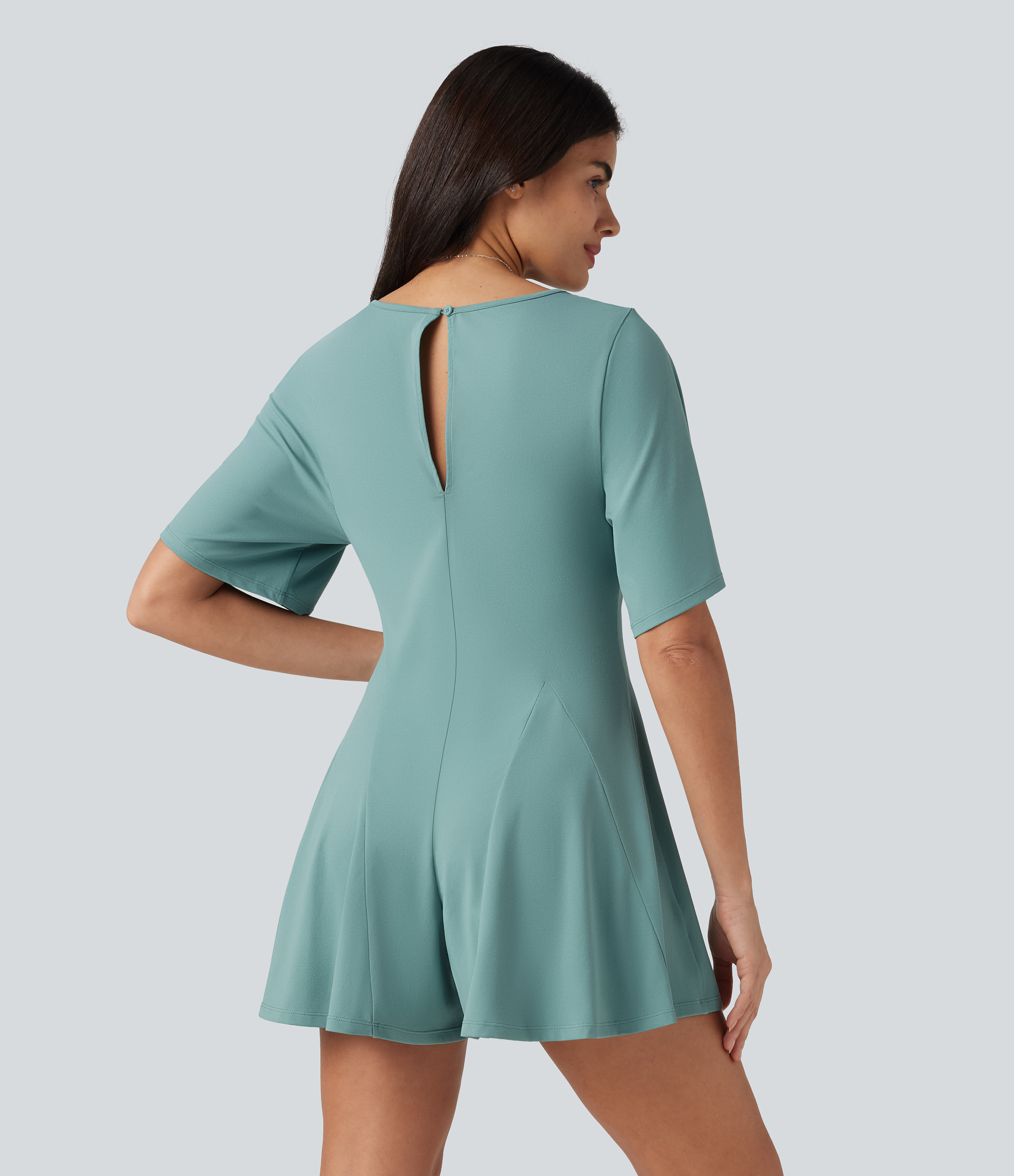 Aquifer V Neck Short Sleeve Keyhole Back Casual Romper / 2