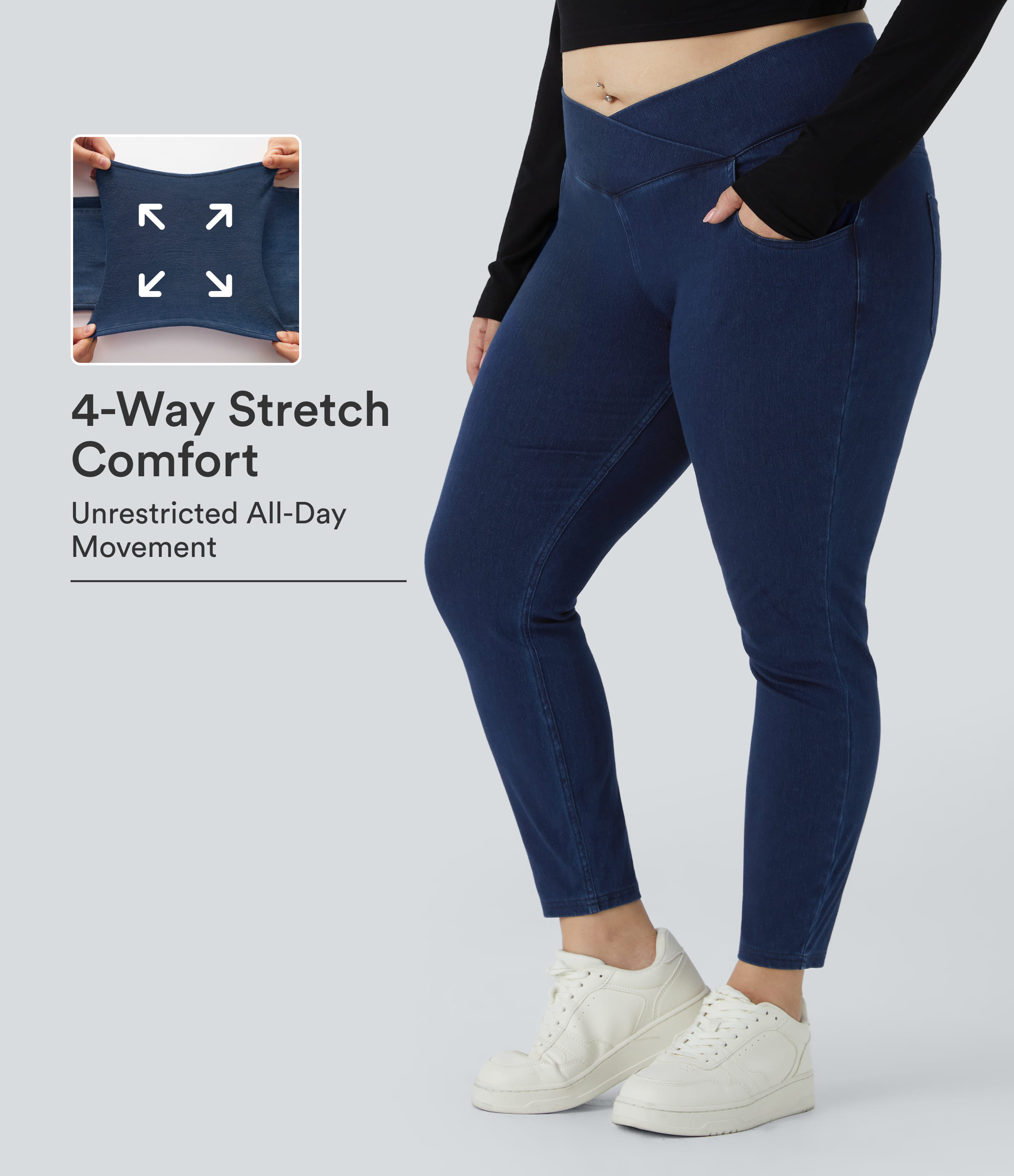 Halara Flex™ High Waisted Crossover Pockets Denim 7/8 Plus Size Work Leggings