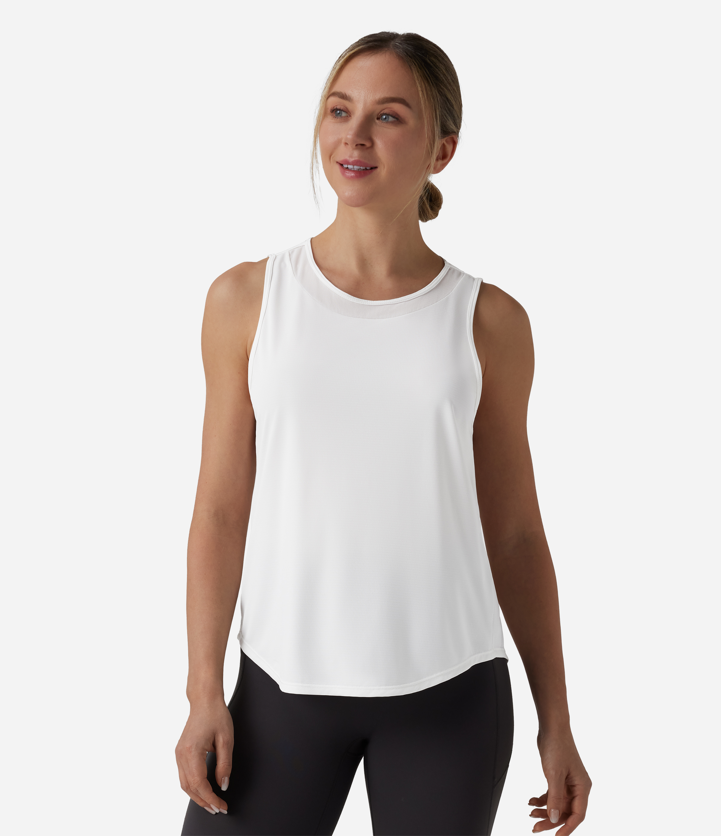 Contrast Mesh Curved Hem Running Tank Top