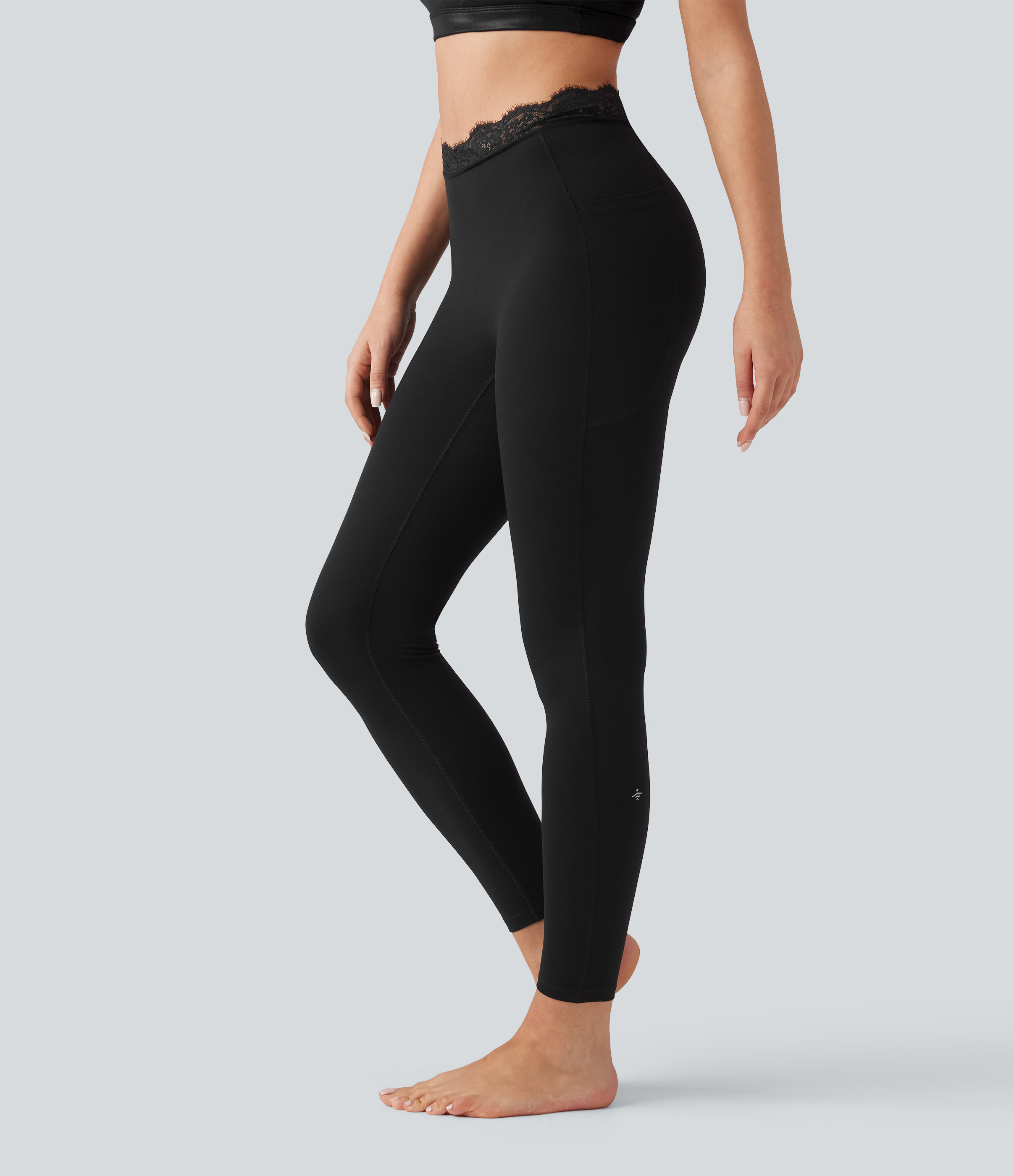 Halara UltraSculpt™ V-Shaped High Waisted Contrast Lace Yoga Leggings with Pockets